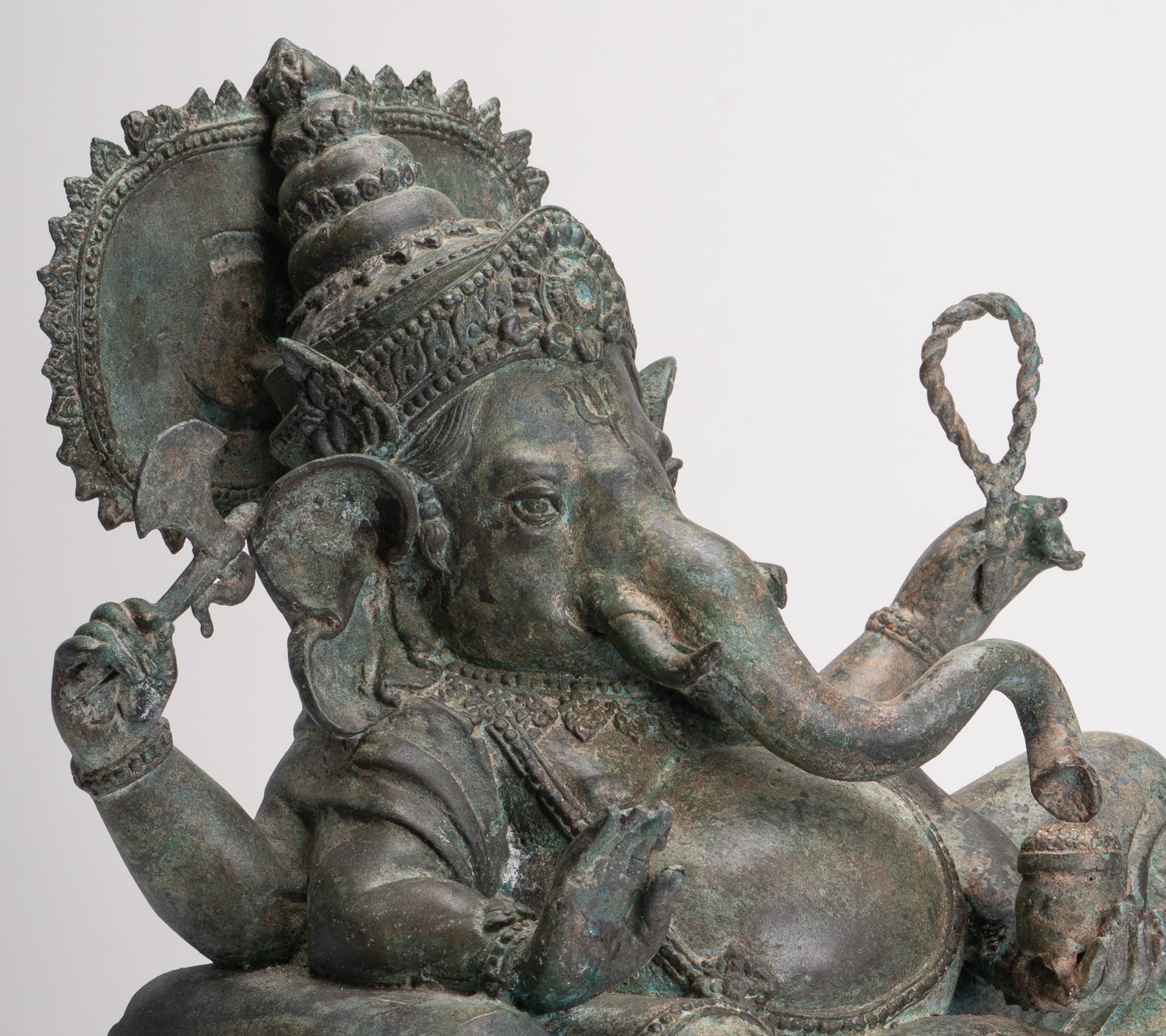Ganesh - Antique Thai Style Bronze Reclining Ganesha Statue w/Mouse - 41cm/16"