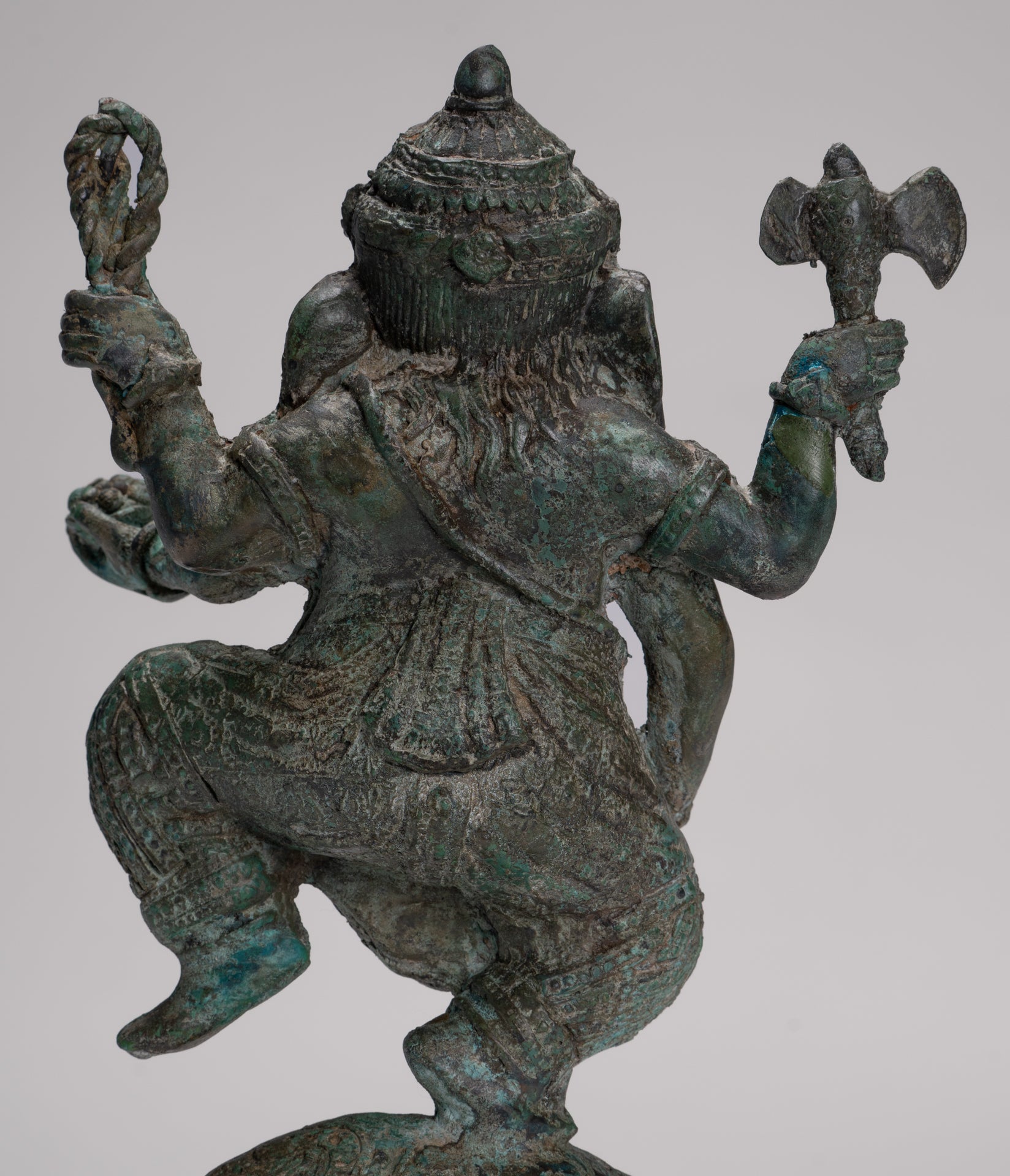 Ganesh - Antique Thai Style Bronze Dancing Ganesha Statue w/Mouse - 28cm/11"