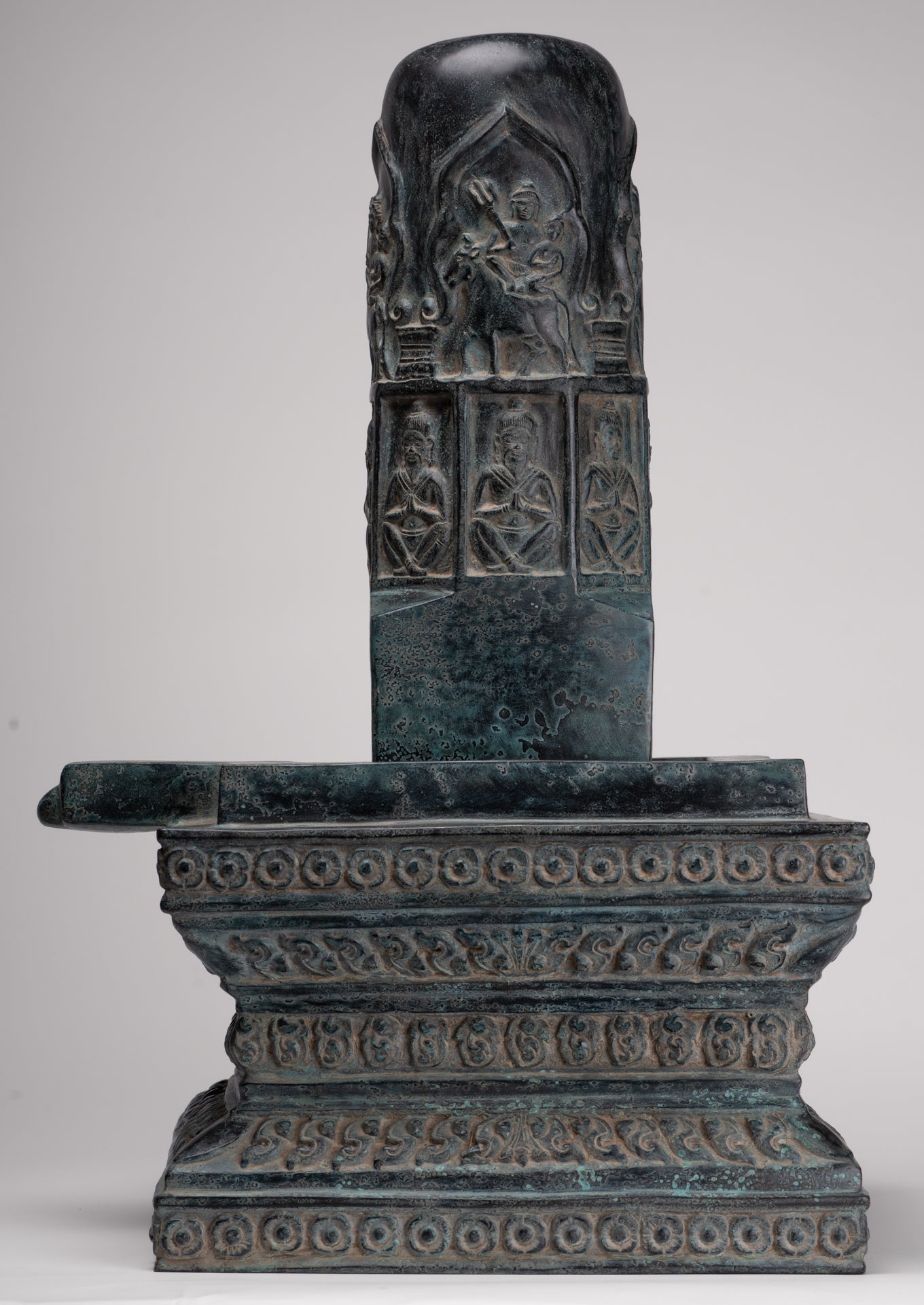 Large Linga Statue - Antique Khmer Style Bronze Linga / Lingnum & Yoni - 53cm/21"
