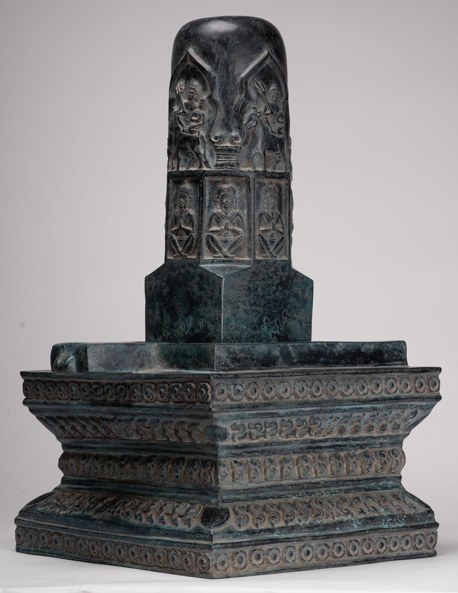 Large Linga Statue - Antique Khmer Style Bronze Linga / Lingnum & Yoni - 53cm/21"