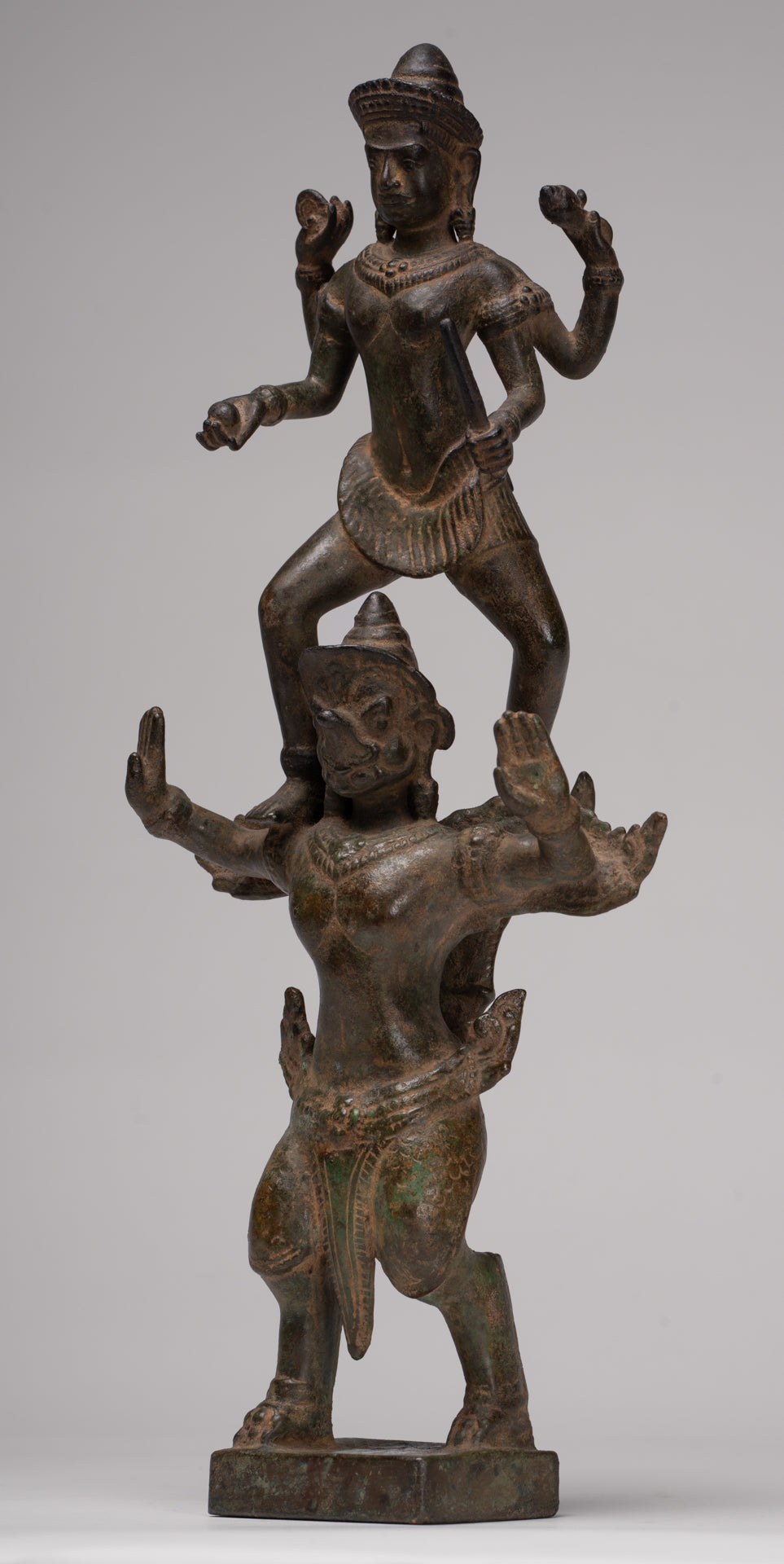 Masterpiece - Antique Khmer Style Bronze Khmer Baphuon Vishnu Statue Riding Garuda - 36cm/14"