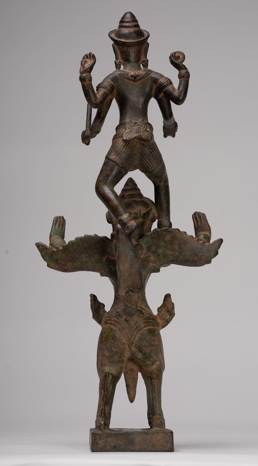 Masterpiece - Antique Khmer Style Bronze Khmer Baphuon Vishnu Statue Riding Garuda - 36cm/14"