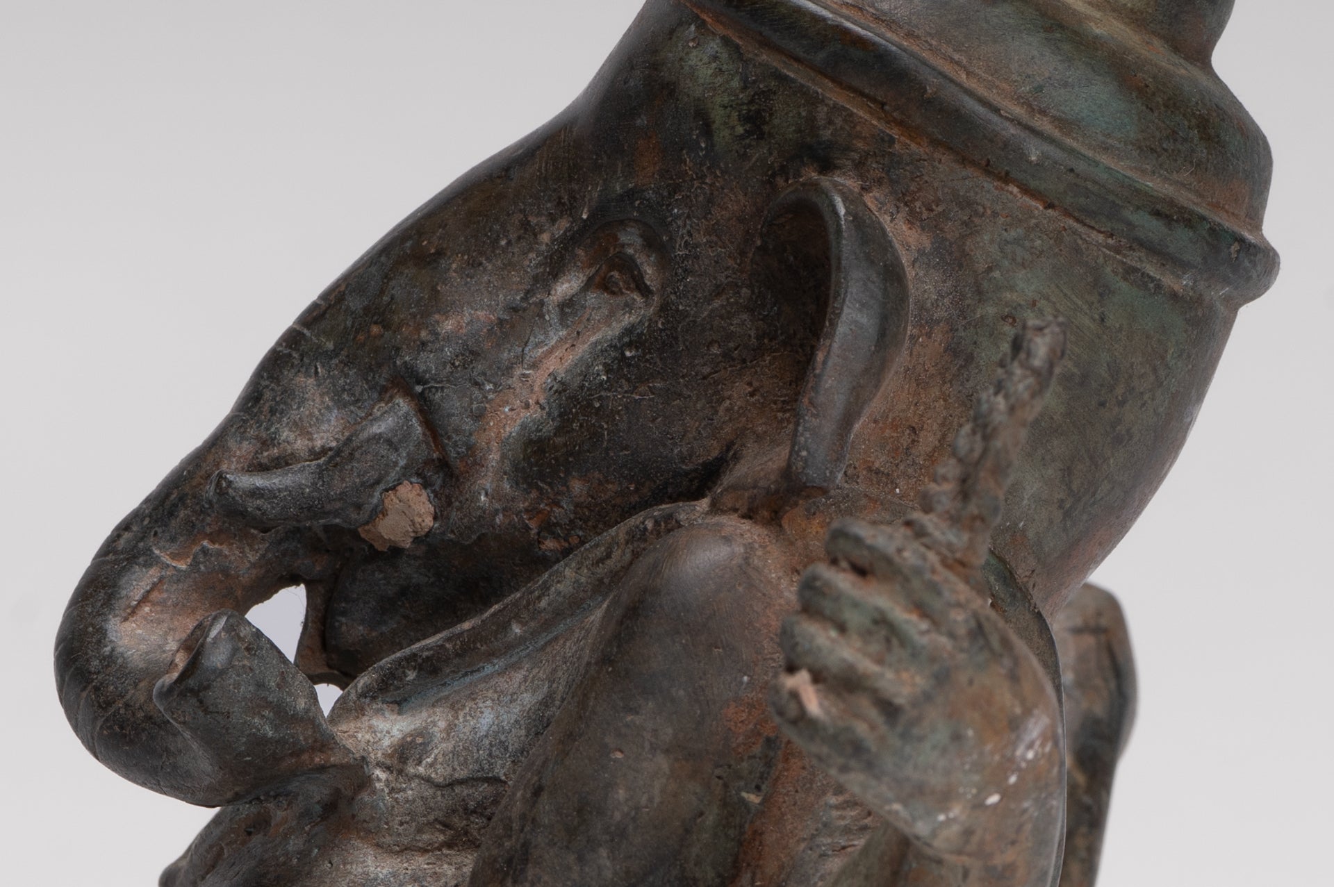 Ganesha Statue - Antique Thai Style Bronze Seated 4-Arm Ganesha Statue - 18cm/7"