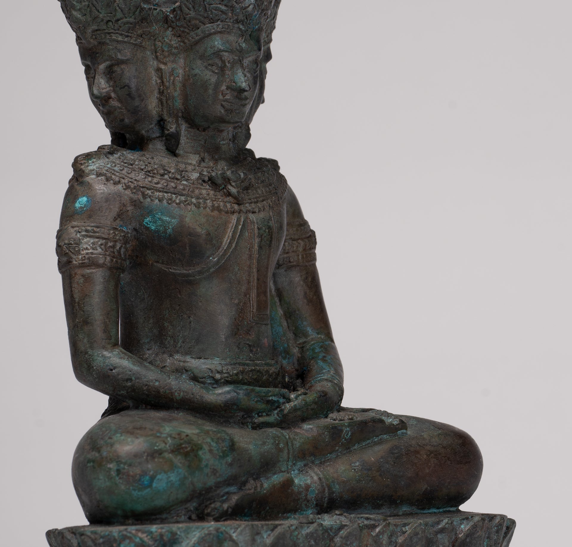 Antique Thai Style Seated Bronze Meditating Hevajra Statue - 30cm/12" Tall