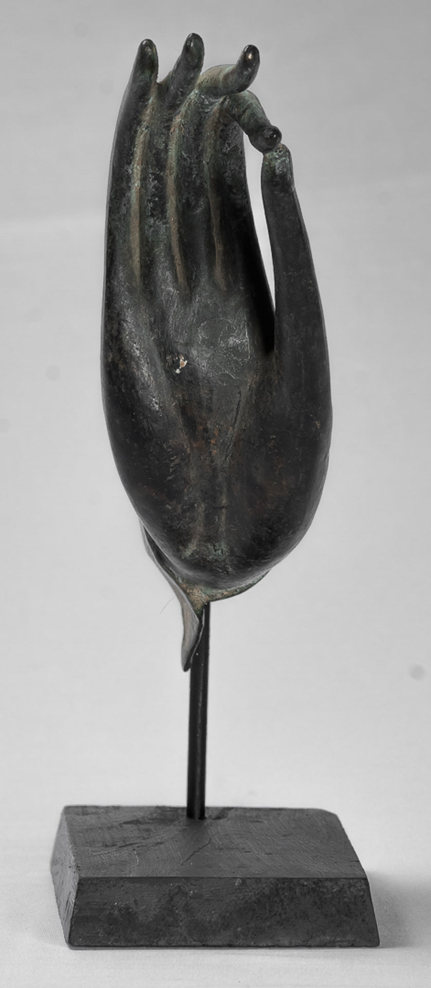 Mounted Antique Thai Style Southeast Asia Bronze Thai Teaching Hand - 29cm/12"