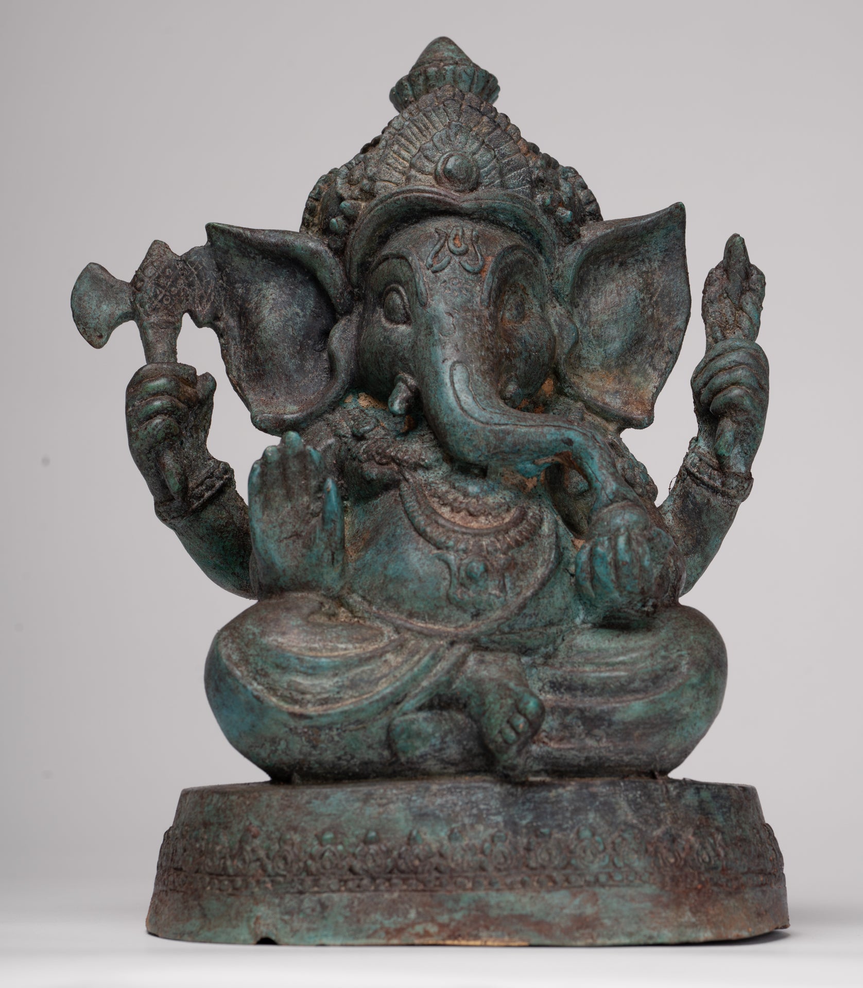 Ganesh - Antique Thai Style Bronze Seated Ganesha - 23cm/9"