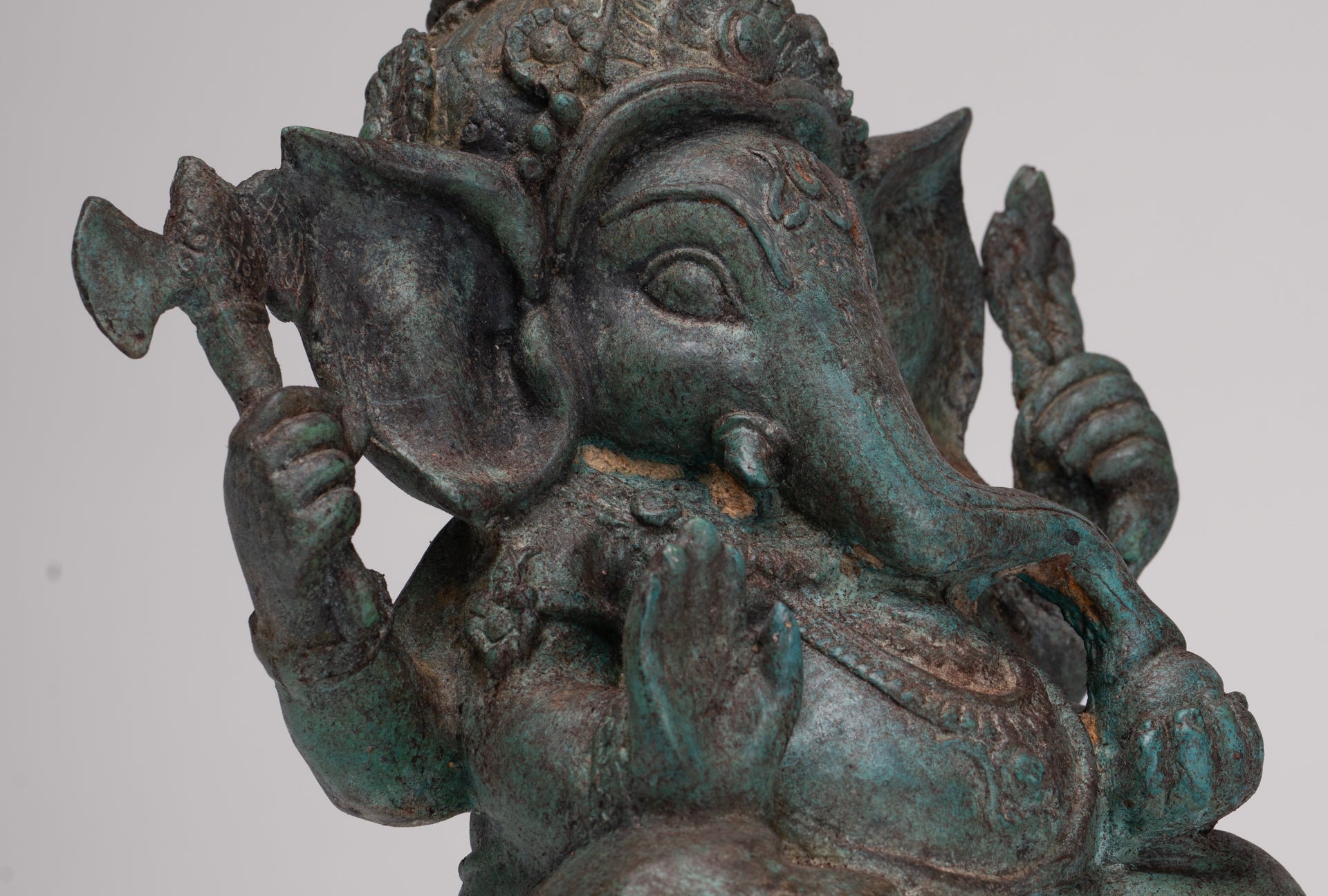 Ganesh - Antique Thai Style Bronze Seated Ganesha - 23cm/9"