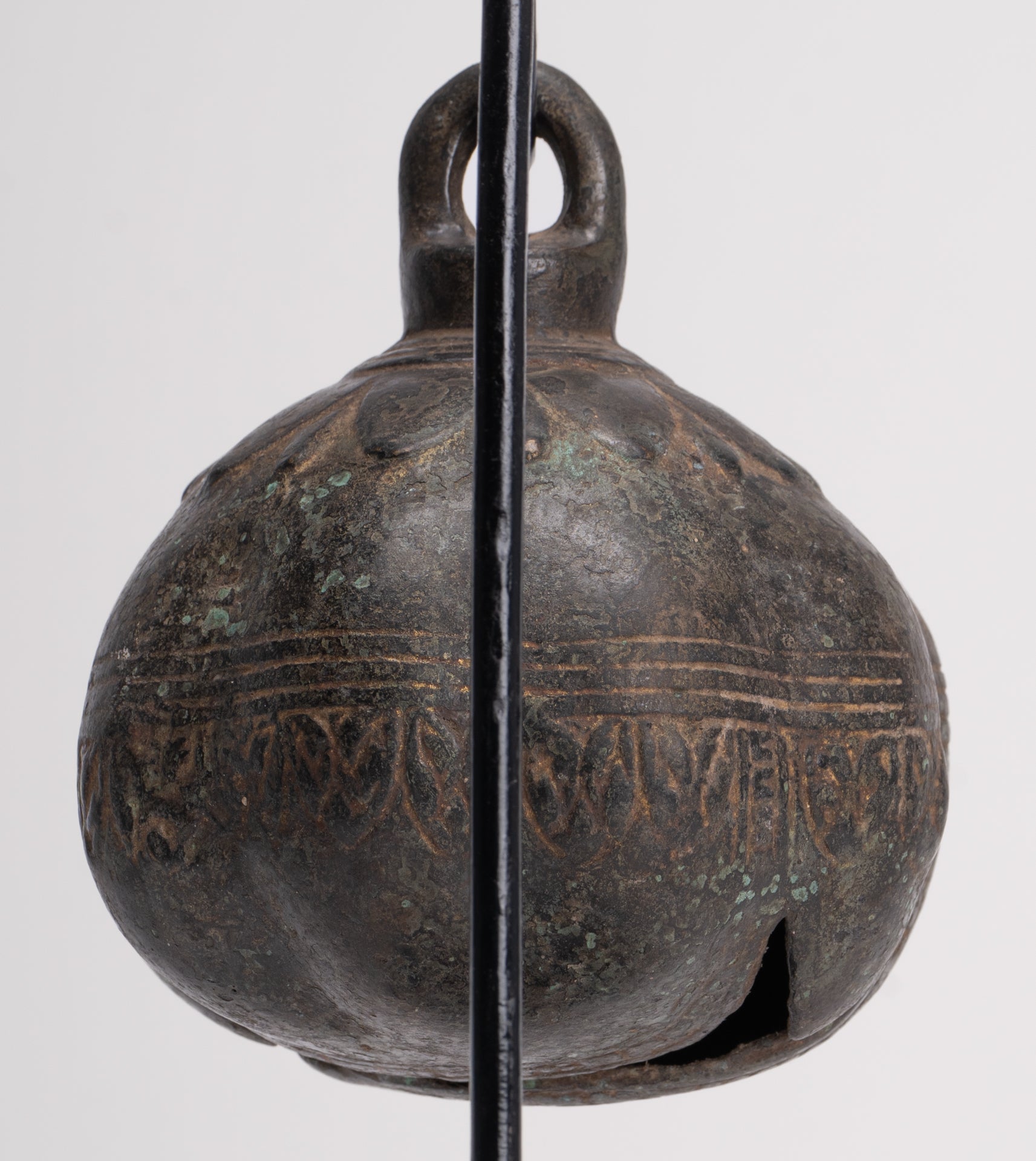 Antique Khmer Style Bronze Mounted Lotus Flower Bell - 32cm/13"