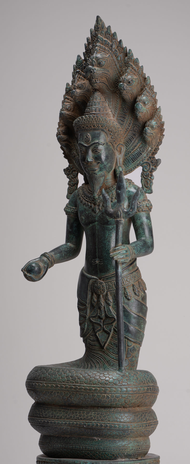 Naga Statue - Antique Khmer Style Bronze Protective 'Kaundinya I' Consort of Queen Soma - Naga, Snake or Serpent Statue - 77cm/31"