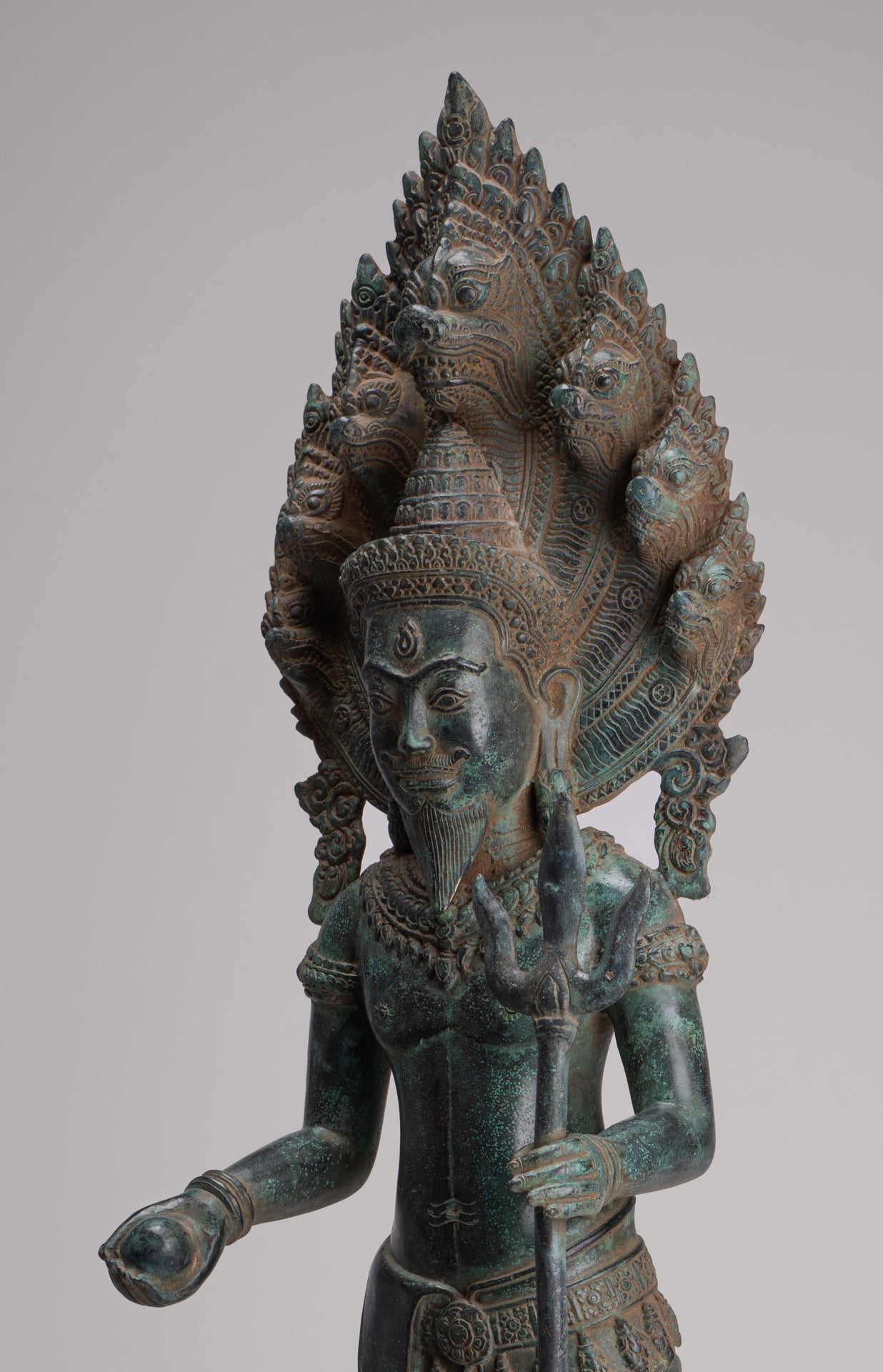 Naga Statue - Antique Khmer Style Bronze Protective 'Kaundinya I' Consort of Queen Soma - Naga, Snake or Serpent Statue - 77cm/31"