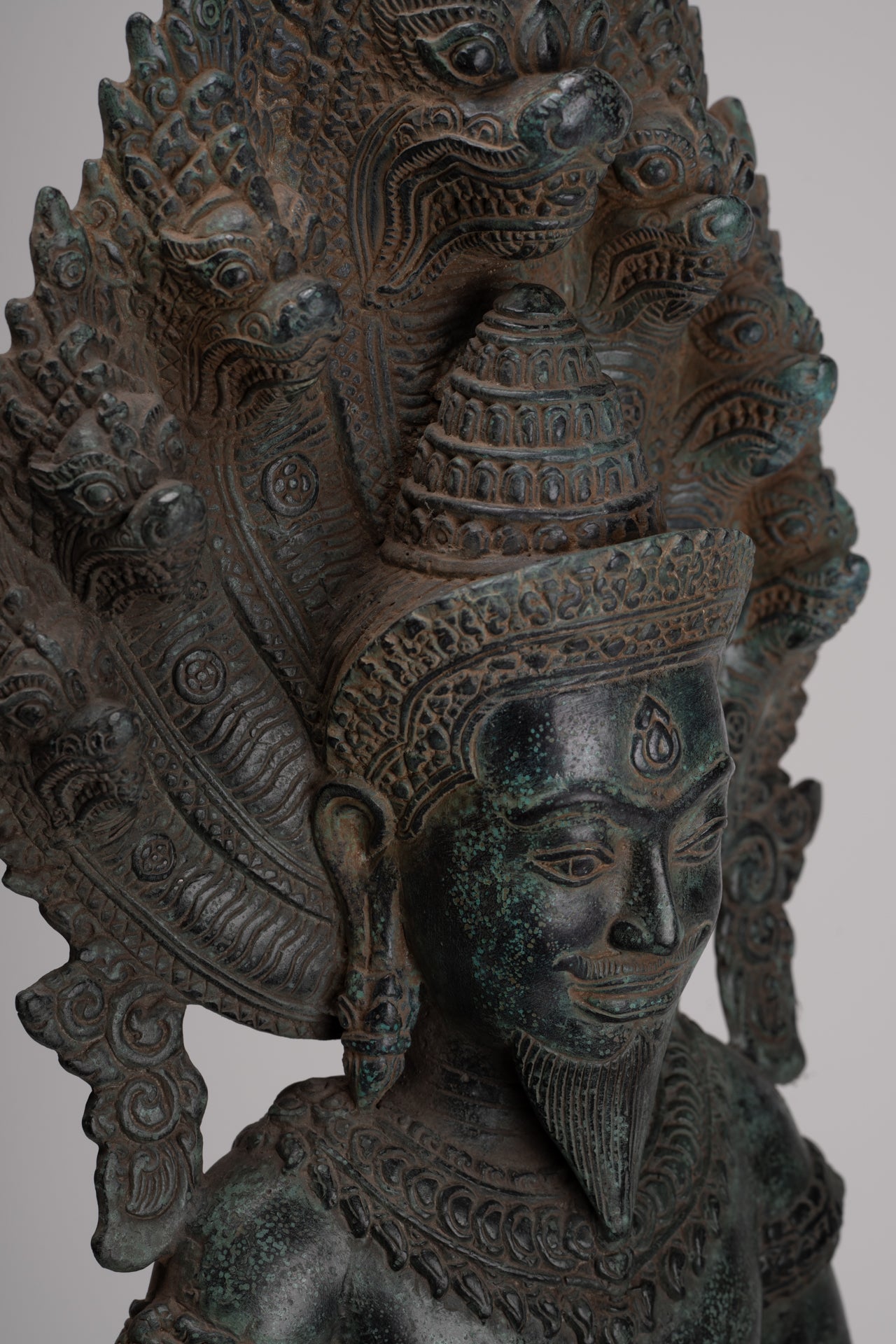 Naga Statue - Antique Khmer Style Bronze Protective 'Kaundinya I' Consort of Queen Soma - Naga, Snake or Serpent Statue - 77cm/31"