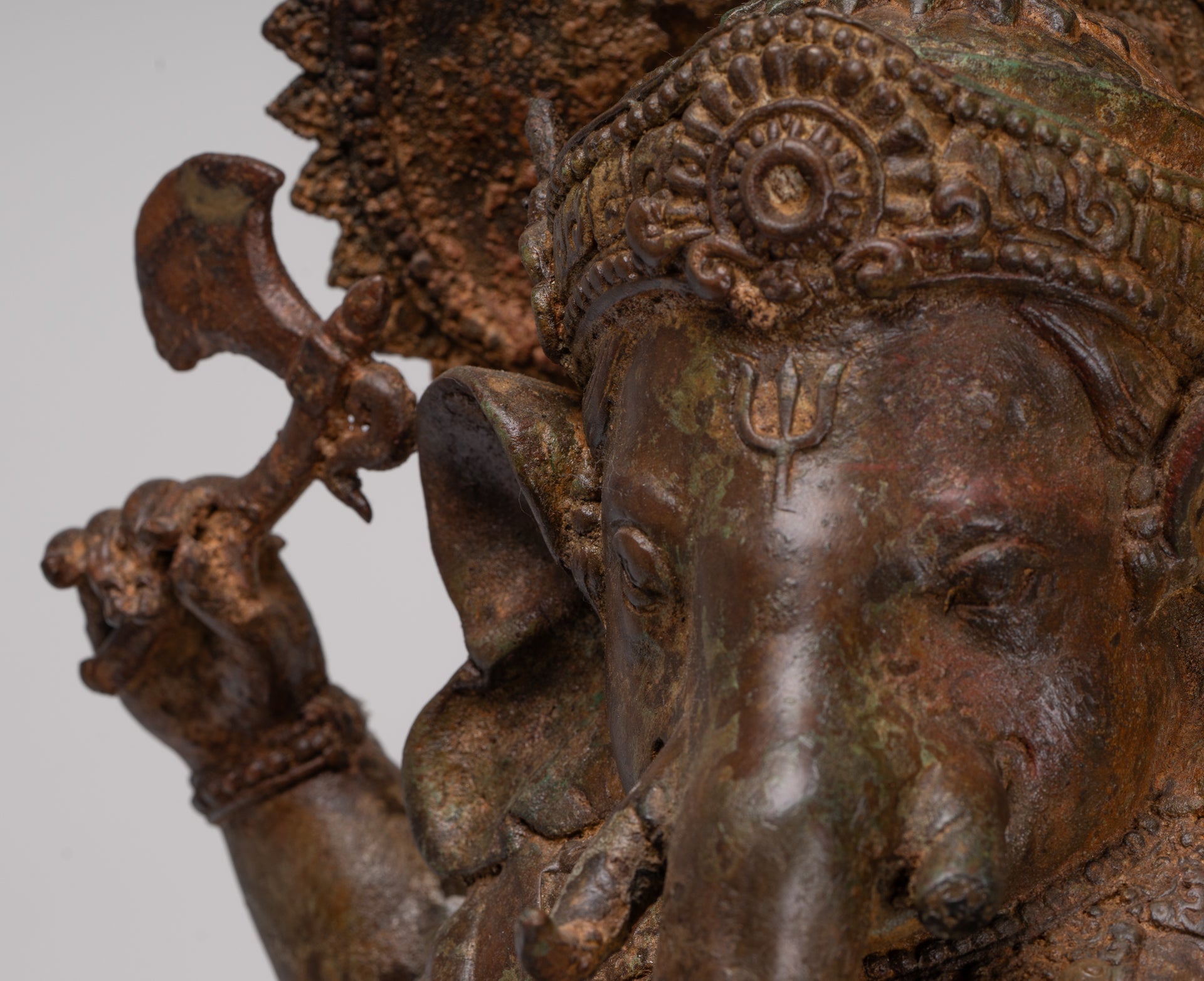 Ganesh - Antique Thai Style Bronze Reclining Ganesha Statue w/Mouse - 41cm/16"