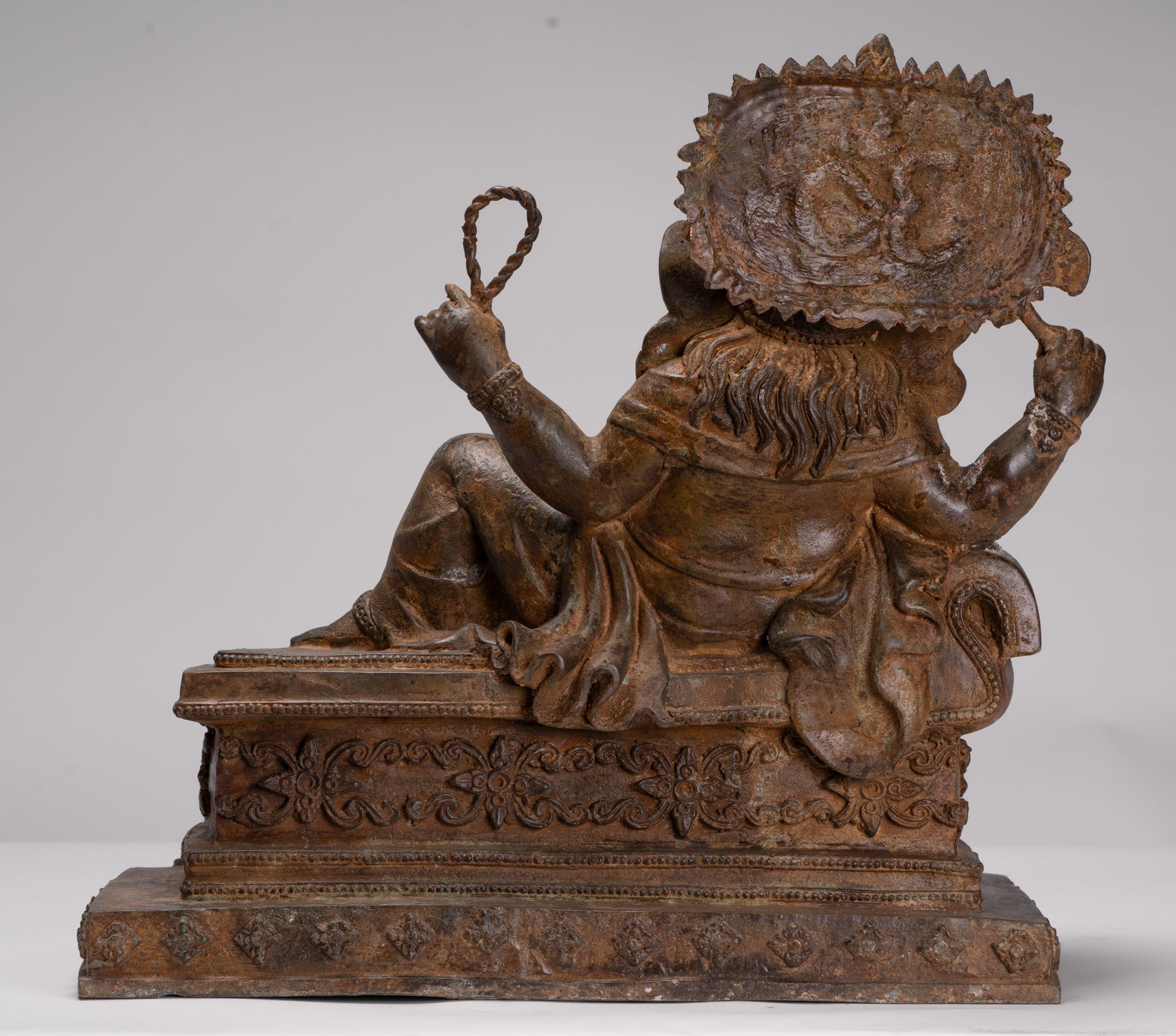Ganesh - Antique Thai Style Bronze Reclining Ganesha Statue w/Mouse - 41cm/16"