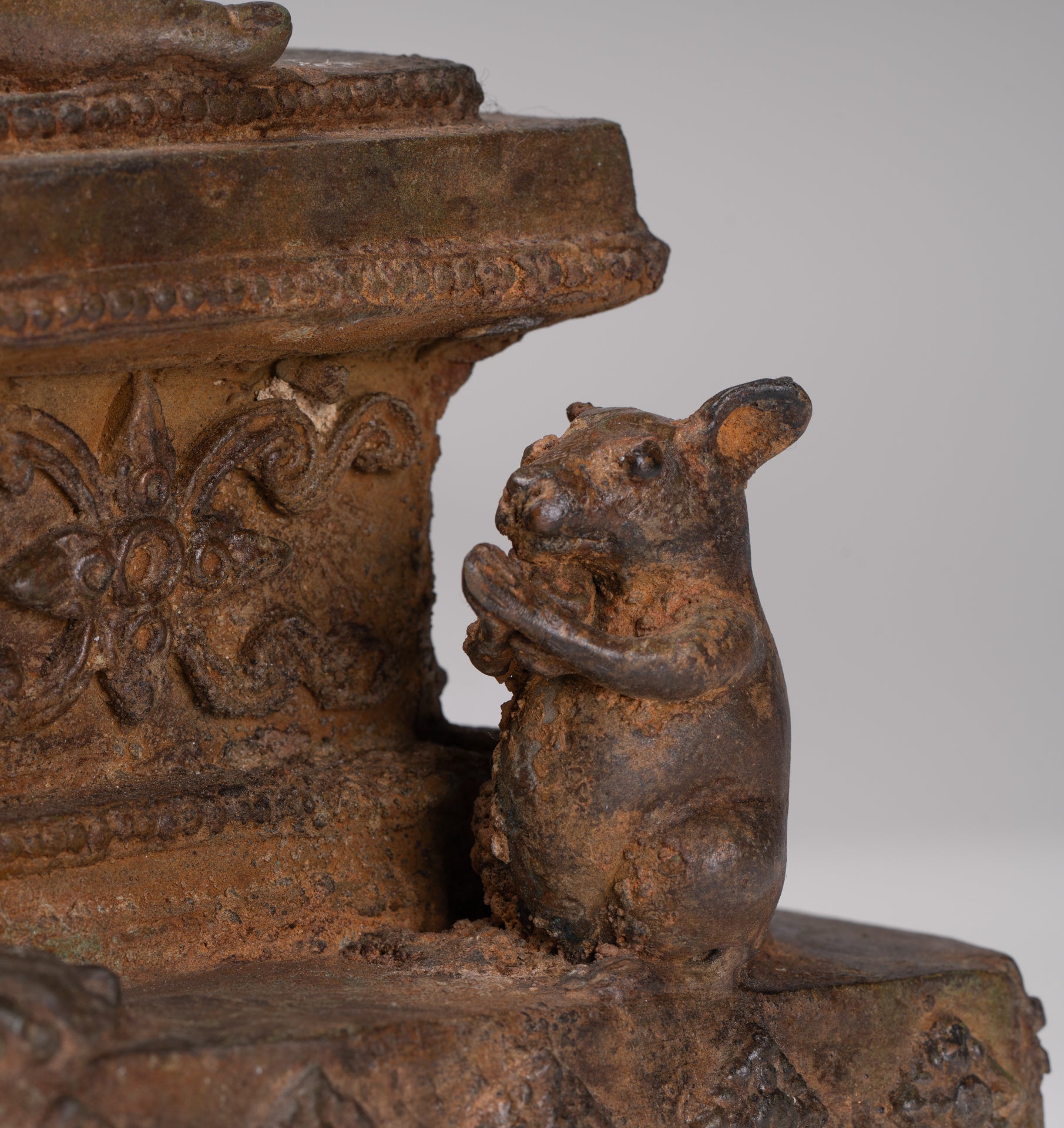 Ganesh - Antique Thai Style Bronze Reclining Ganesha Statue w/Mouse - 41cm/16"