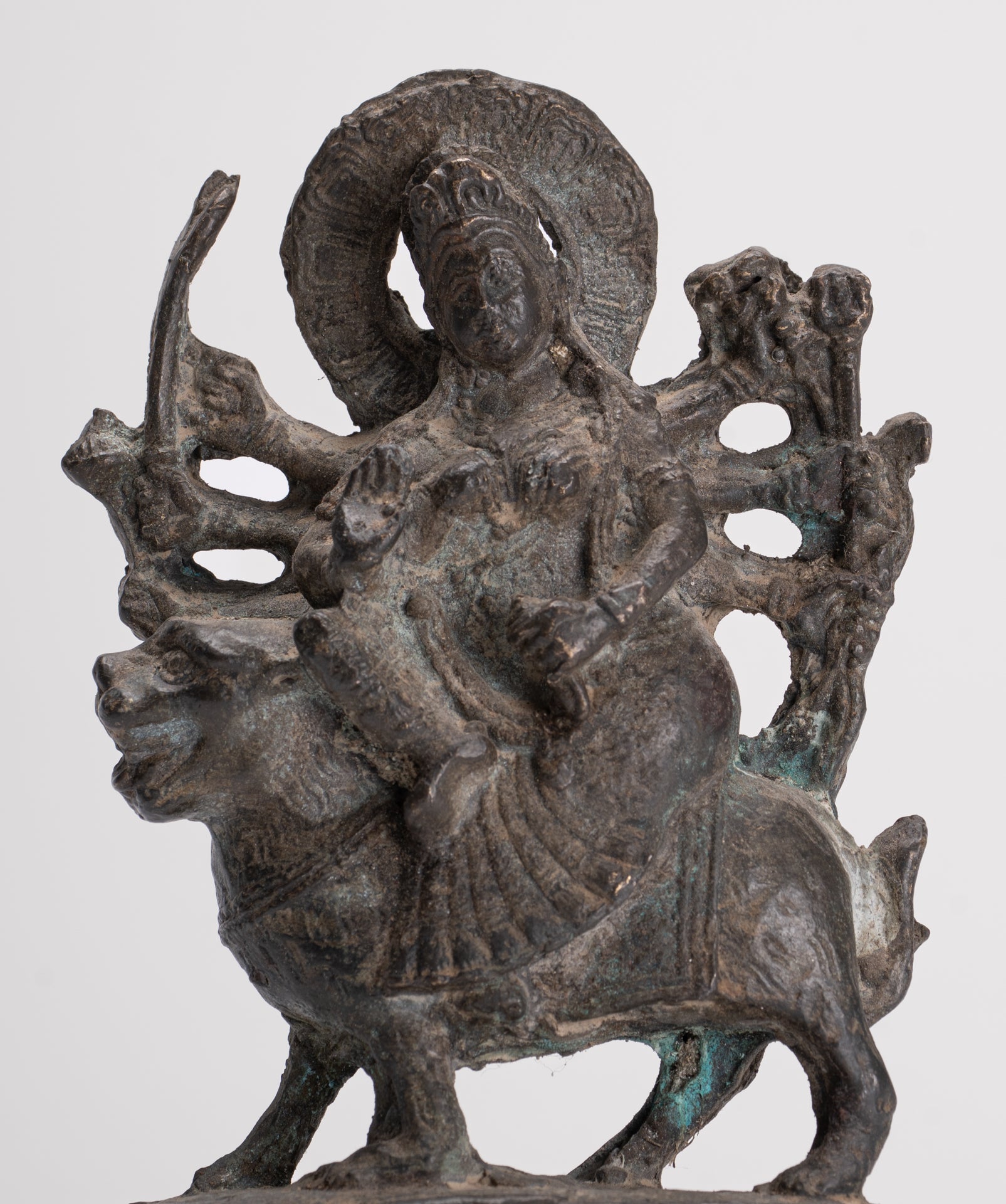 Chandraghanta - Antique Javanese Style Majapahit Chandraghanta Durga Statue - 15cm/6"