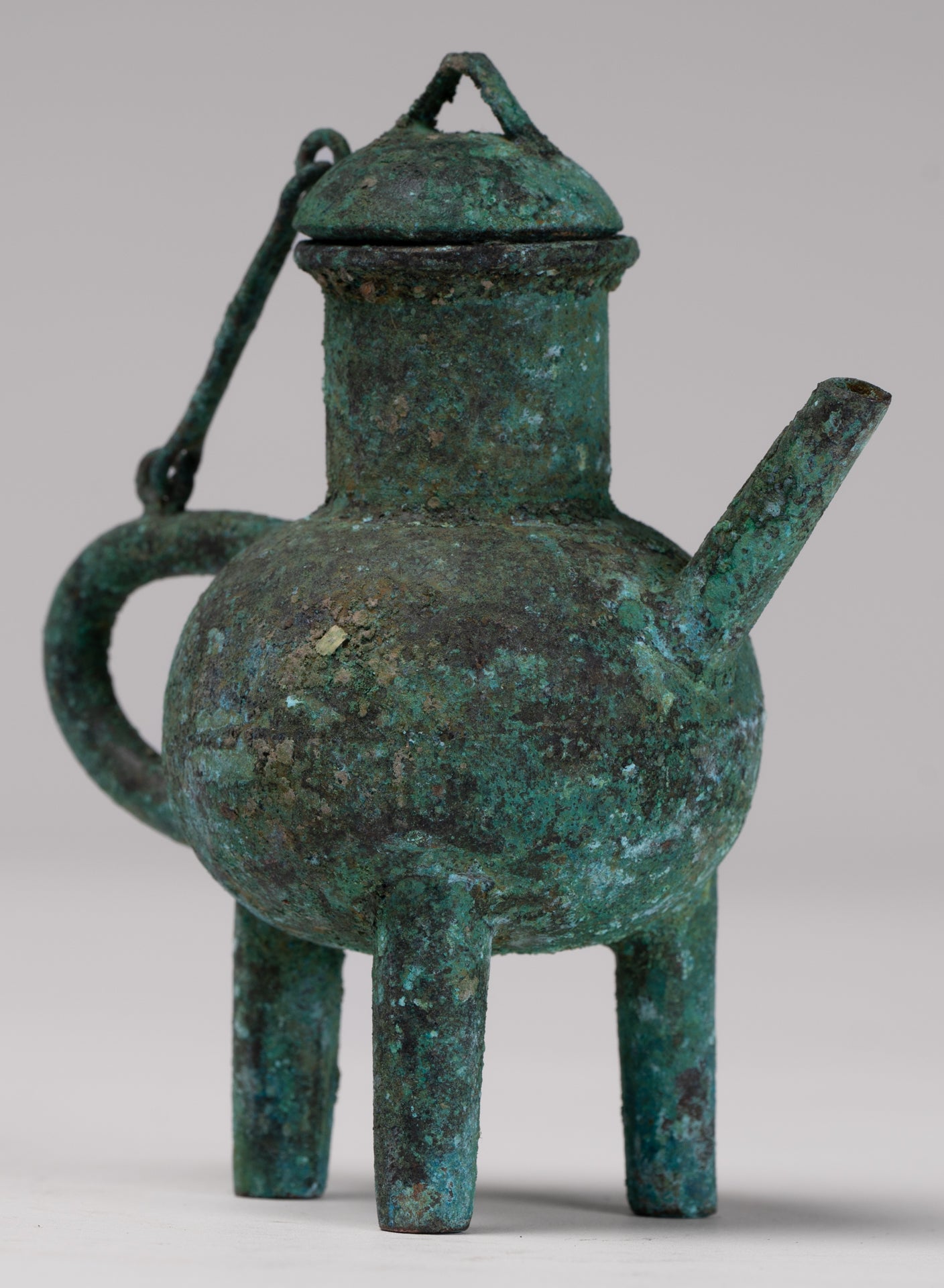 Antique Khmer Style Southeast Asian Bronze Ritual Tripod Pouring Vessel - 11cm/4"