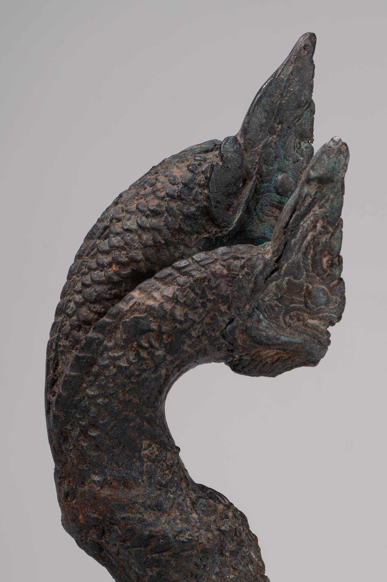 Antique Thai Style Bronze Three Head Protective Naga, Snake or Serpent Statue - 28cm/11"