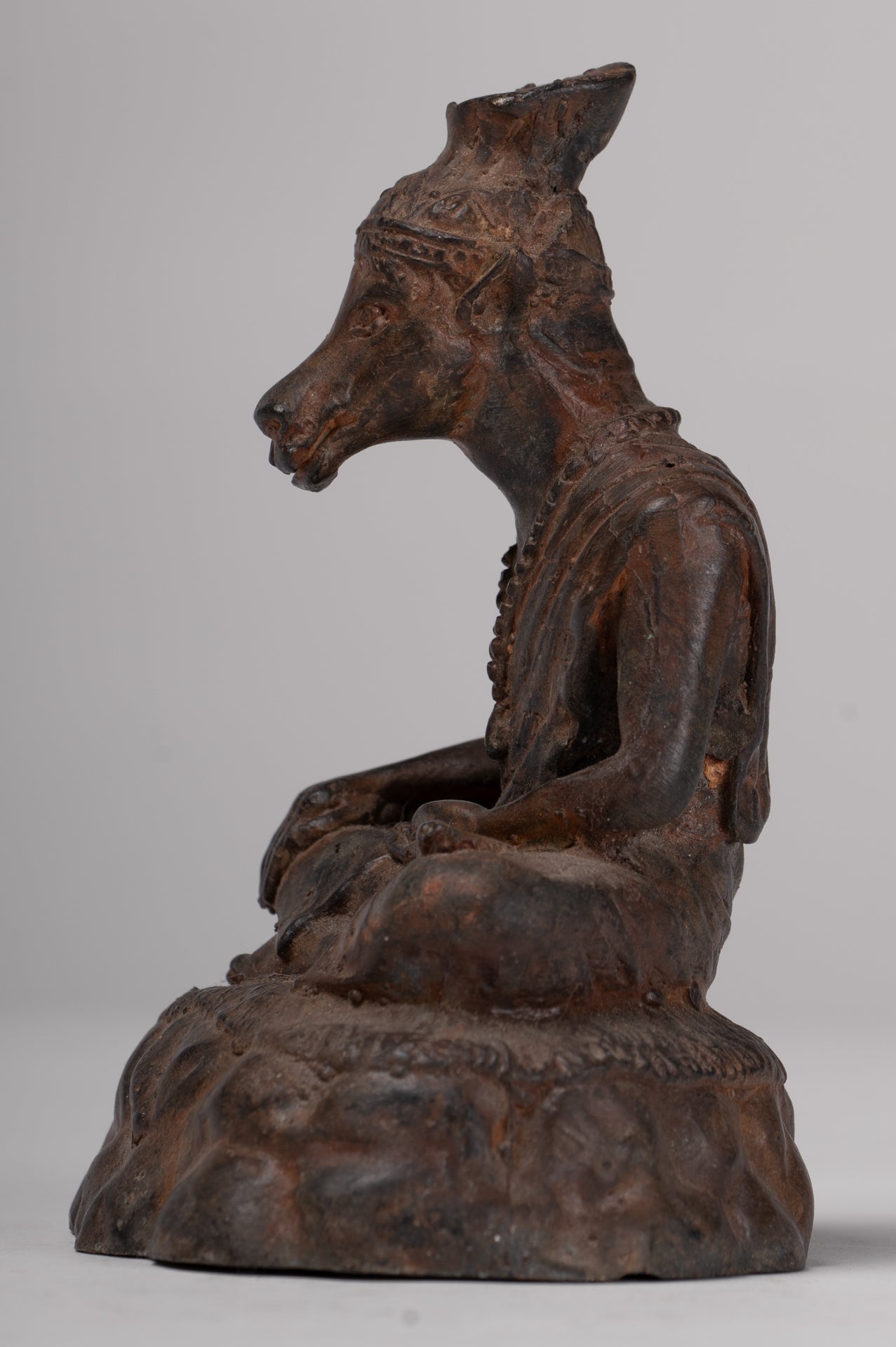 Hayagriva Statue - Antique Thai Style Seated Bronze Hayagriva Avatar of Vishnu - 12.5cm/5"