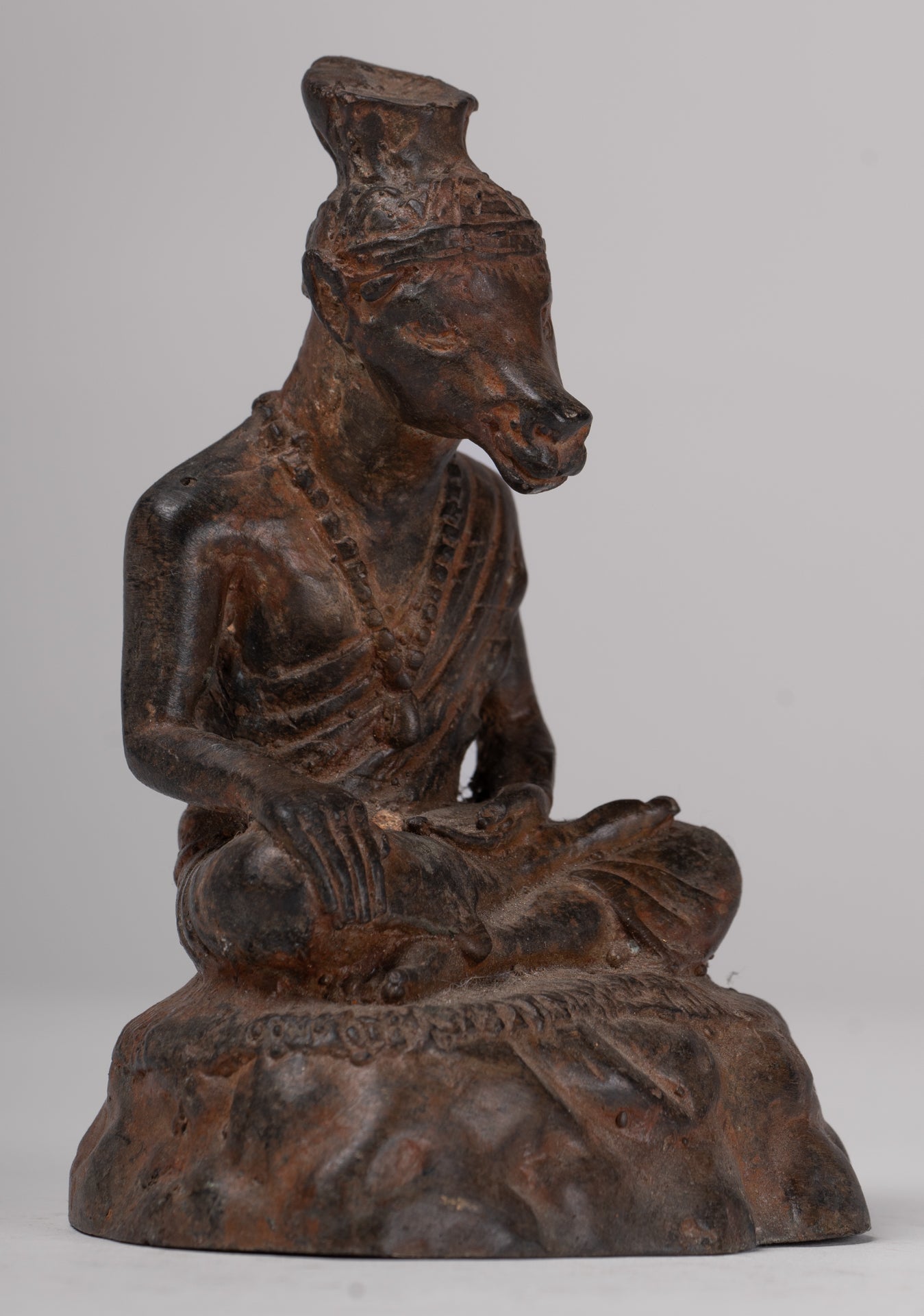 Hayagriva Statue - Antique Thai Style Seated Bronze Hayagriva Avatar of Vishnu - 12.5cm/5"