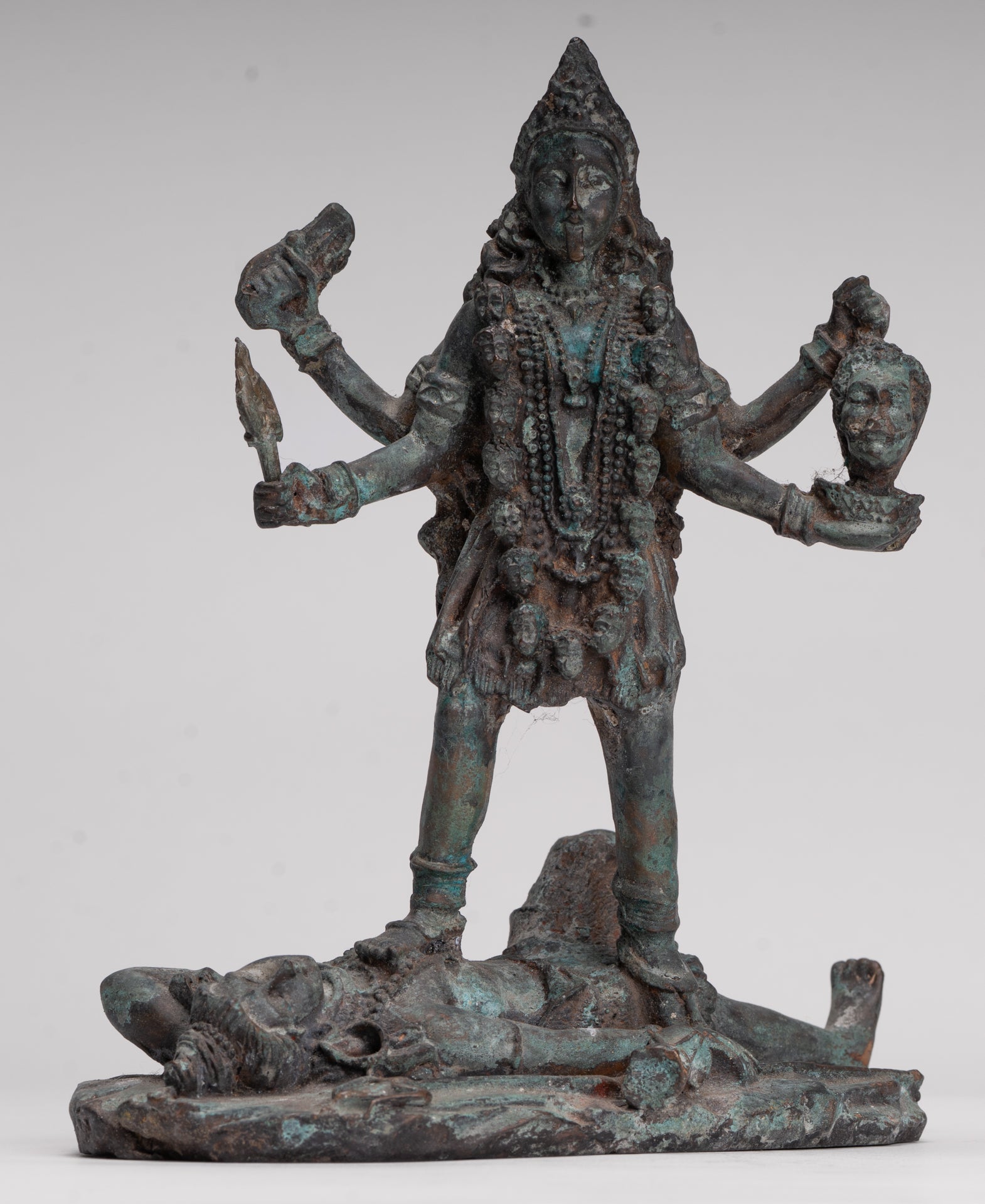 Kali Statue - Antique Indian Style Standing Bronze Kali or Mahakali Statue - 20cm/8"