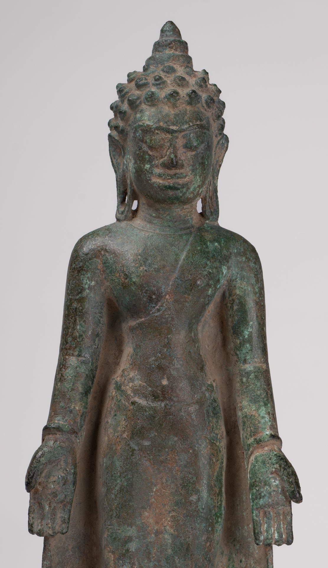 Buddha Statue - Antique Khmer -Stil montiert Bronze Phnom da Stand Buddha Statue - 31cm/12 "