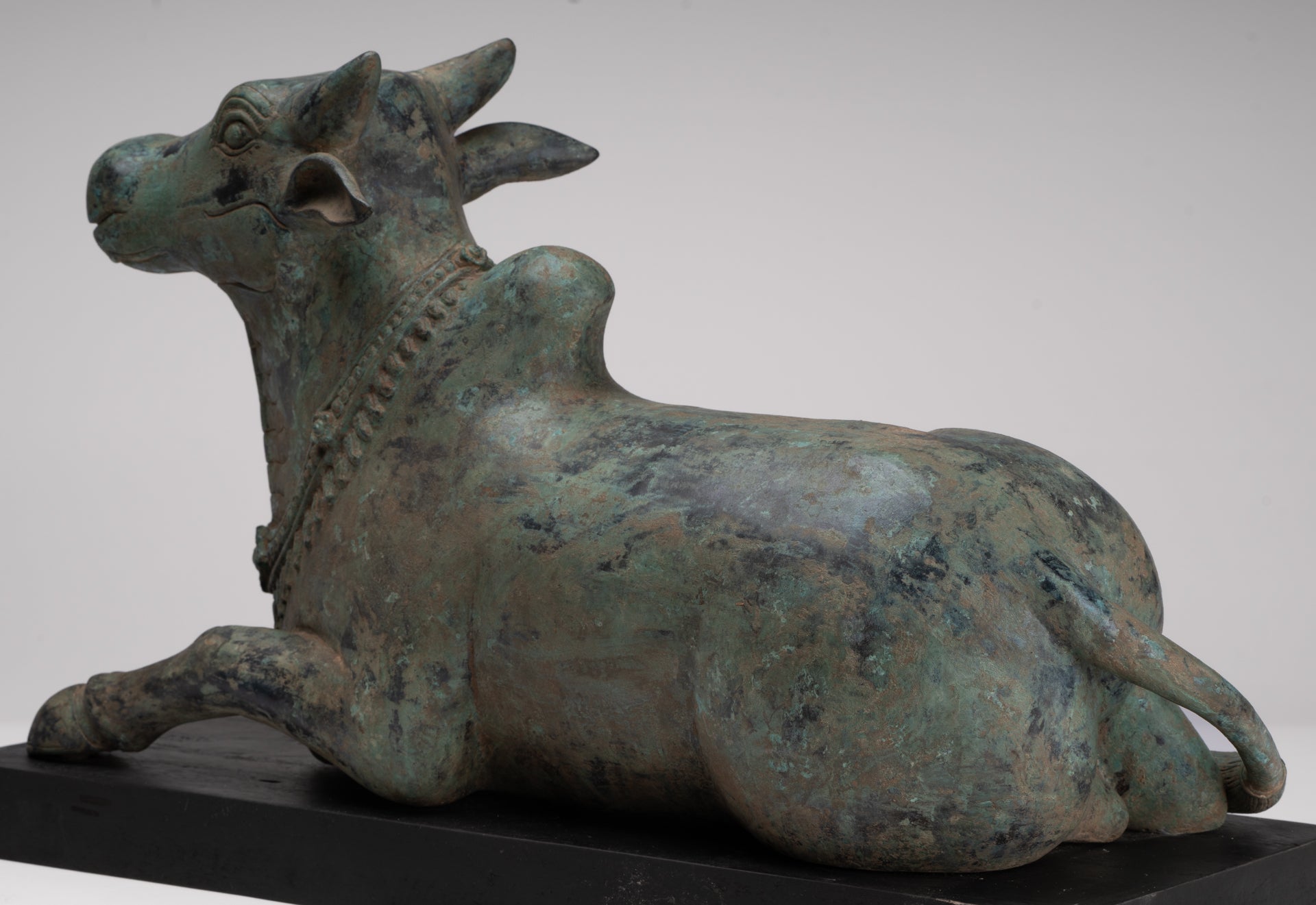 Antique Khmer Style Bronze Nandi Statue - Mount of Shiva - 52cm/21" Long