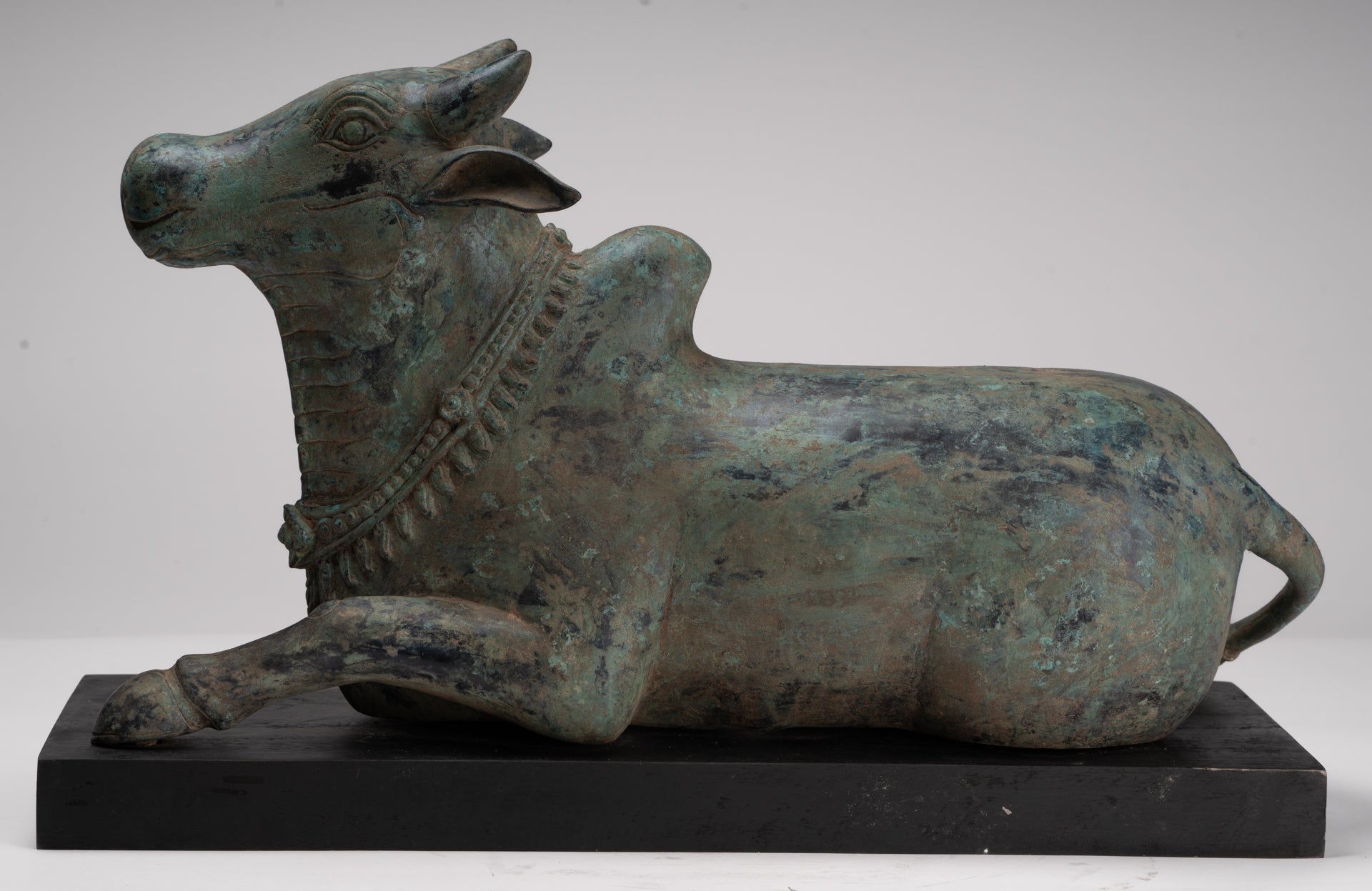 Antique Khmer Style Bronze Nandi Statue - Mount of Shiva - 52cm/21" Long