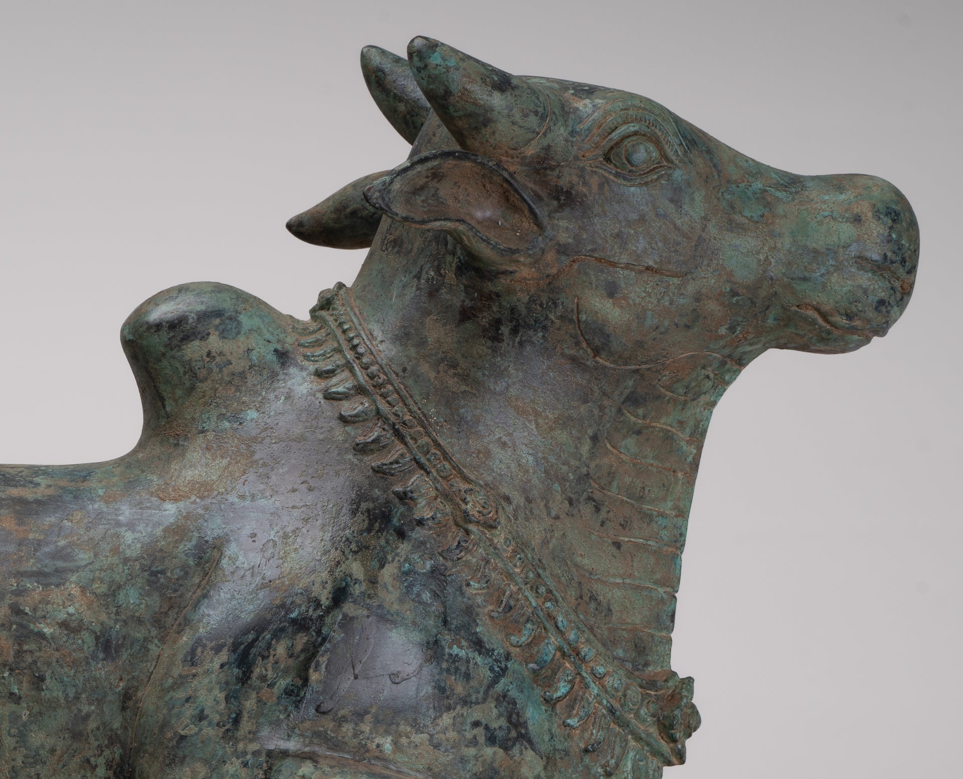 Antique Khmer Style Bronze Nandi Statue - Mount of Shiva - 52cm/21" Long