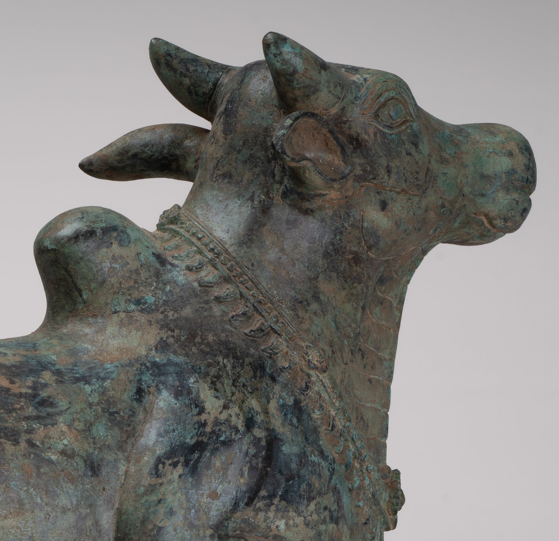 Antique Khmer Style Bronze Nandi Statue - Mount of Shiva - 52cm/21" Long