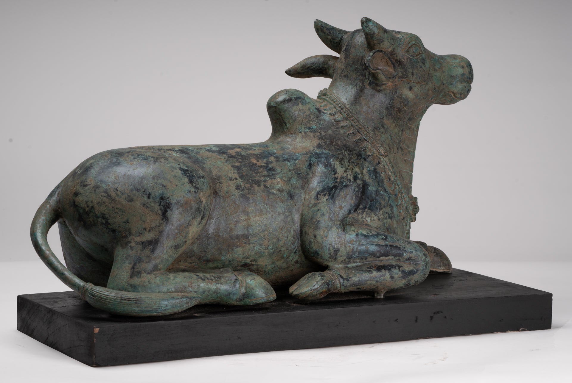 Antique Khmer Style Bronze Nandi Statue - Mount of Shiva - 52cm/21" Long