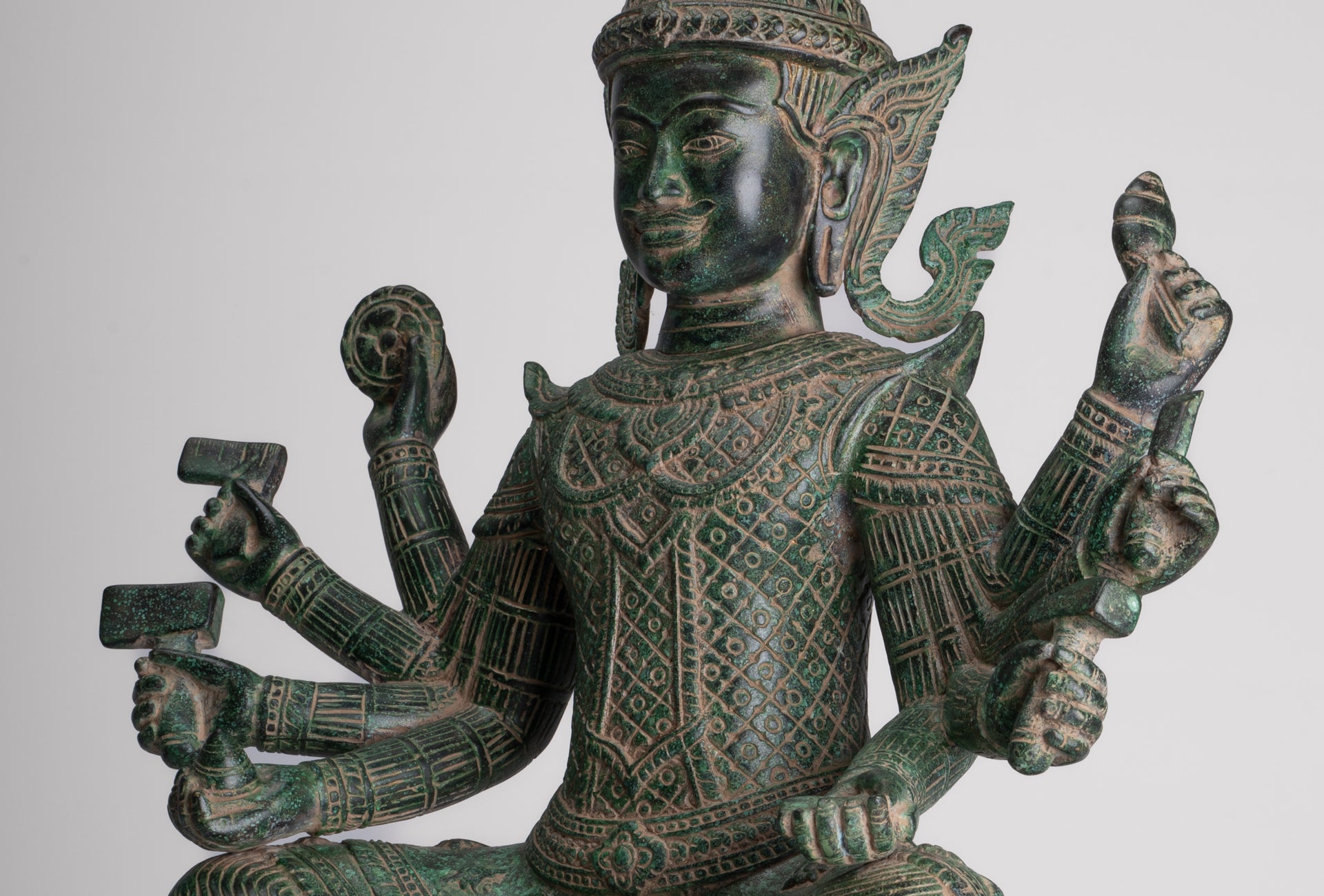Antique Khmer Style Bronze Seated Vishvakarman Statue - Divine Architect - 59cm/24"