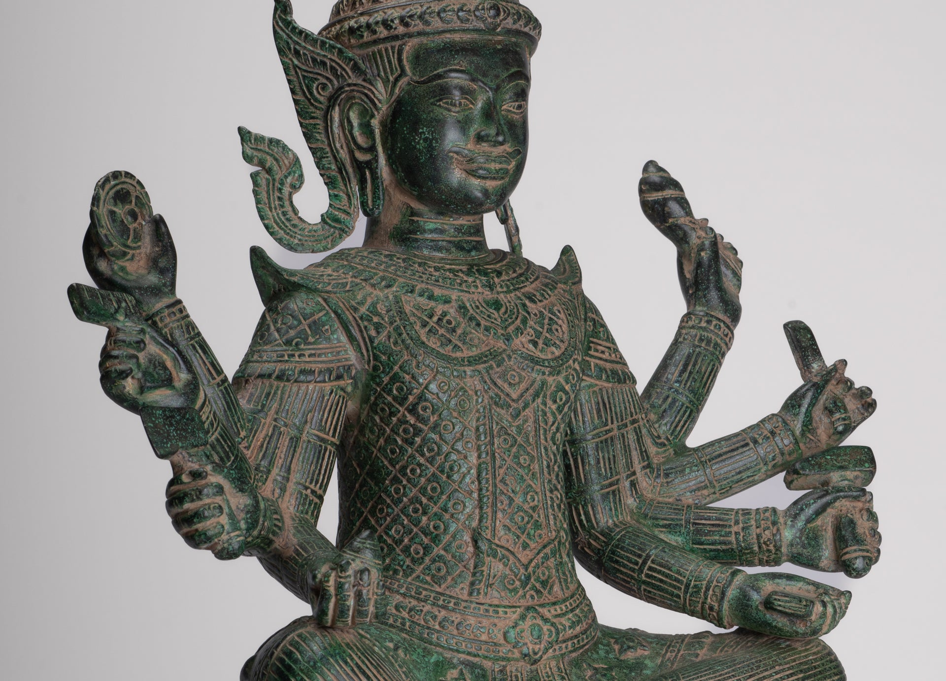 Antique Khmer Style Bronze Seated Vishvakarman Statue - Divine Architect - 59cm/24"