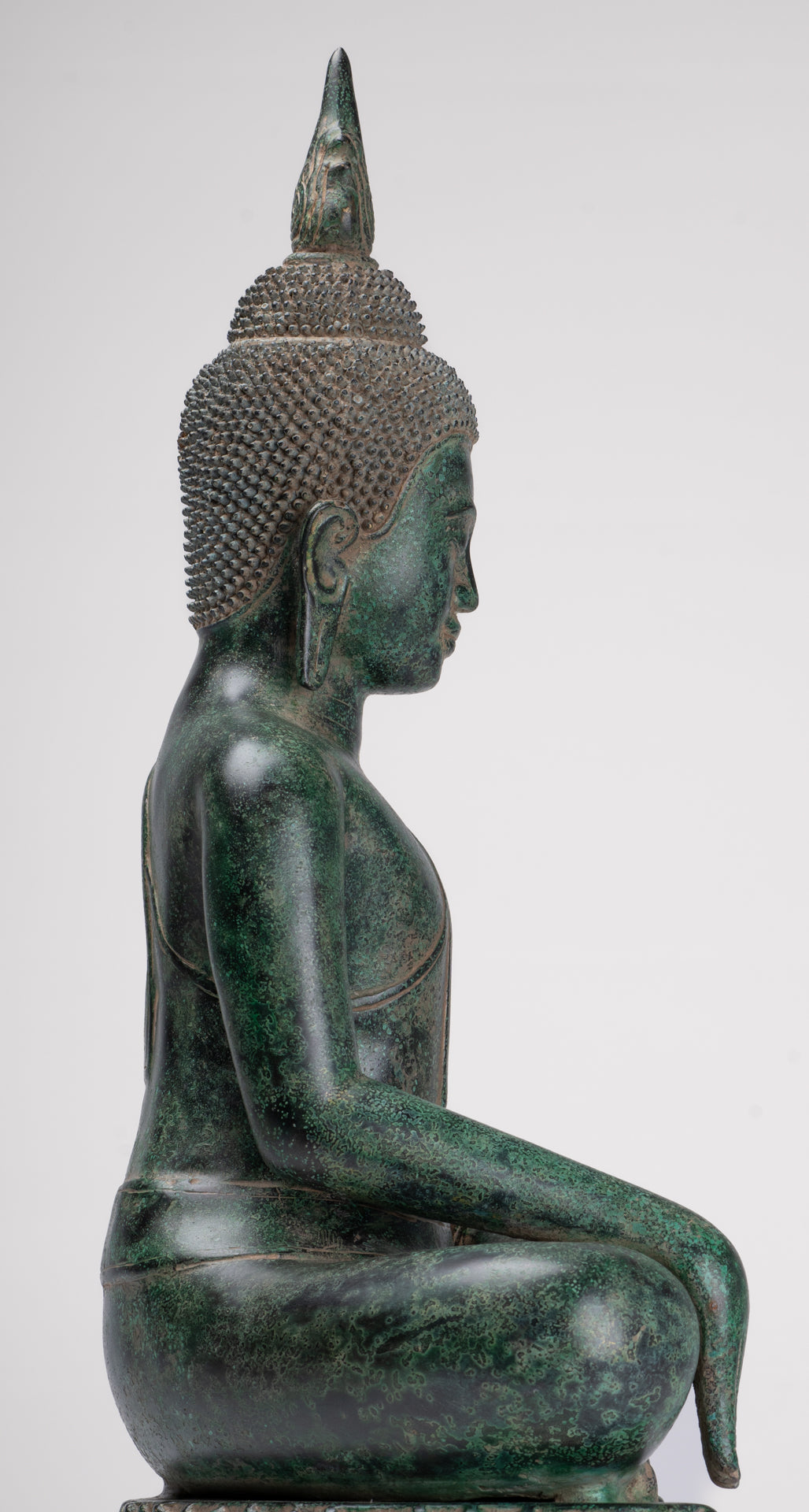 Buddha Statue - Antique Khmer Style Bronze Enthroned Enlightenment Buddha Statue - 50cm/20"