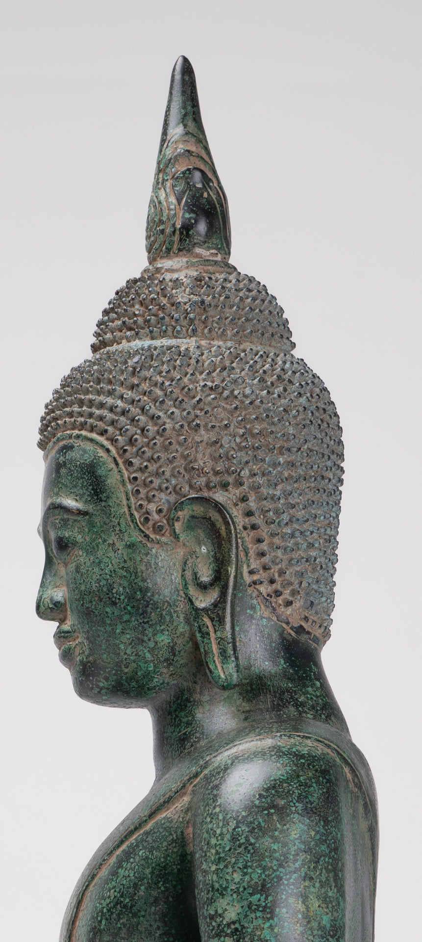 Buddha Statue - Antique Khmer Style Bronze Enthroned Enlightenment Buddha Statue - 50cm/20"