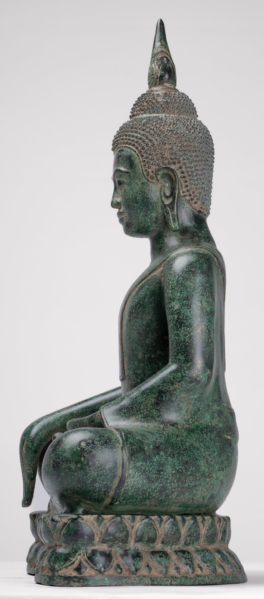 Buddha Statue - Antique Khmer Style Bronze Enthroned Enlightenment Buddha Statue - 50cm/20"