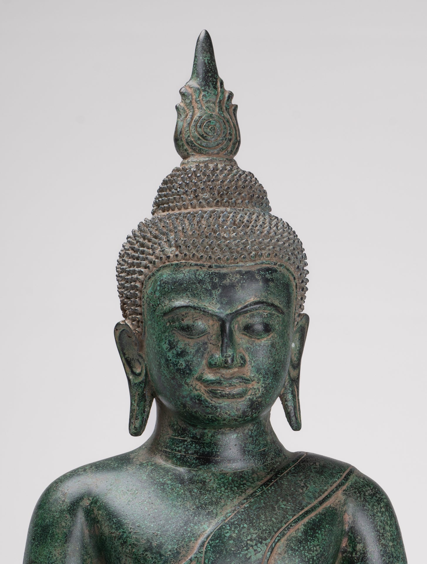 Buddha Statue - Antique Khmer Style Bronze Enthroned Enlightenment Buddha Statue - 50cm/20"