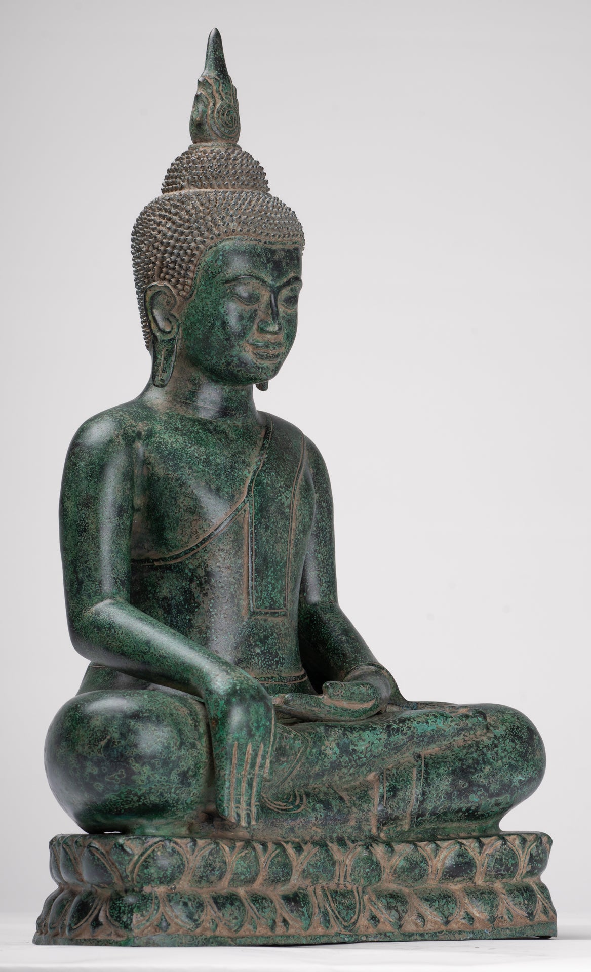 Buddha Statue - Antique Khmer Style Bronze Enthroned Enlightenment Buddha Statue - 50cm/20"
