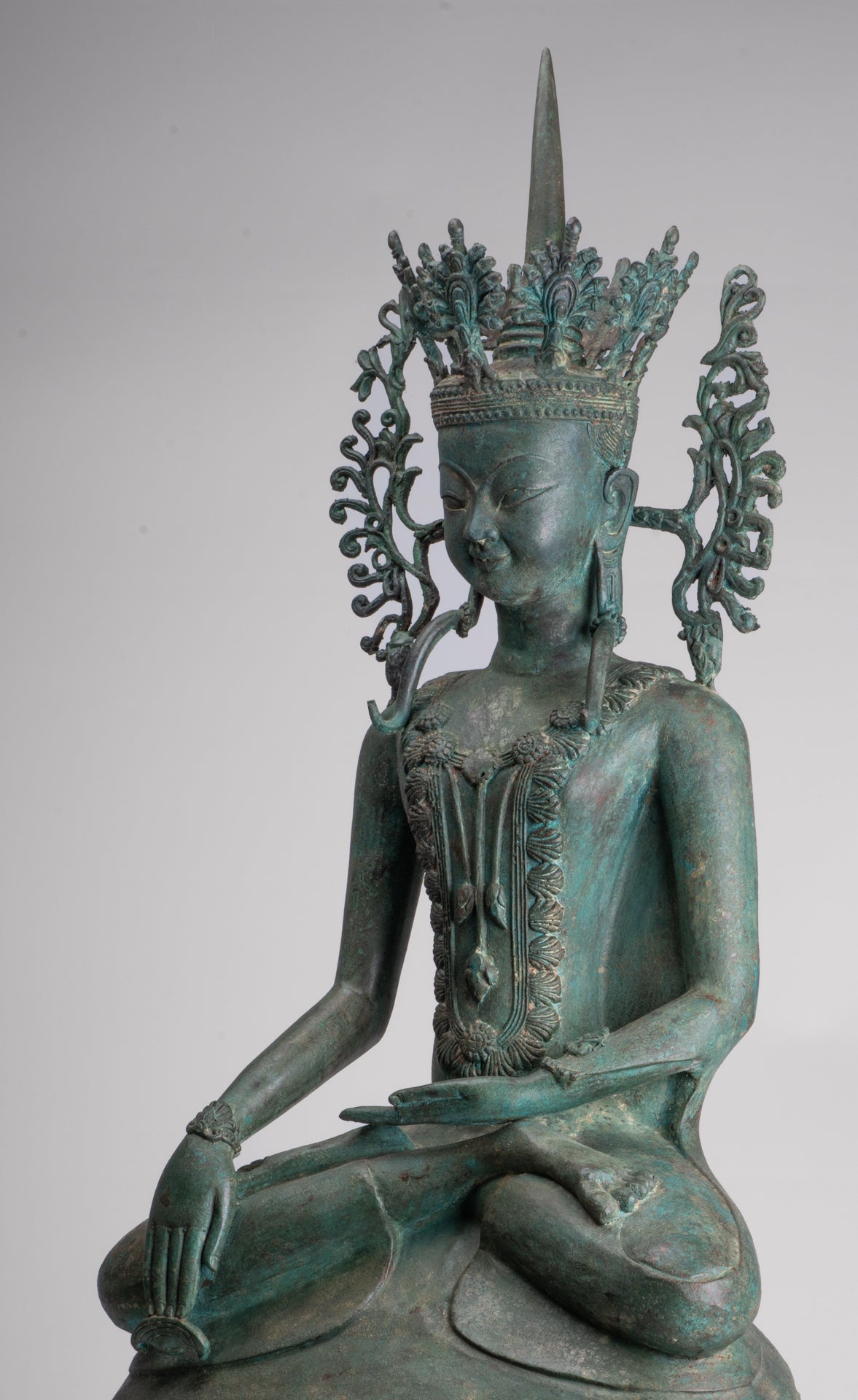 Large Buddha Statue - Antique Burmese Style Bronze Shan Enlightenment Seated Buddha Statue - 103cm/41"