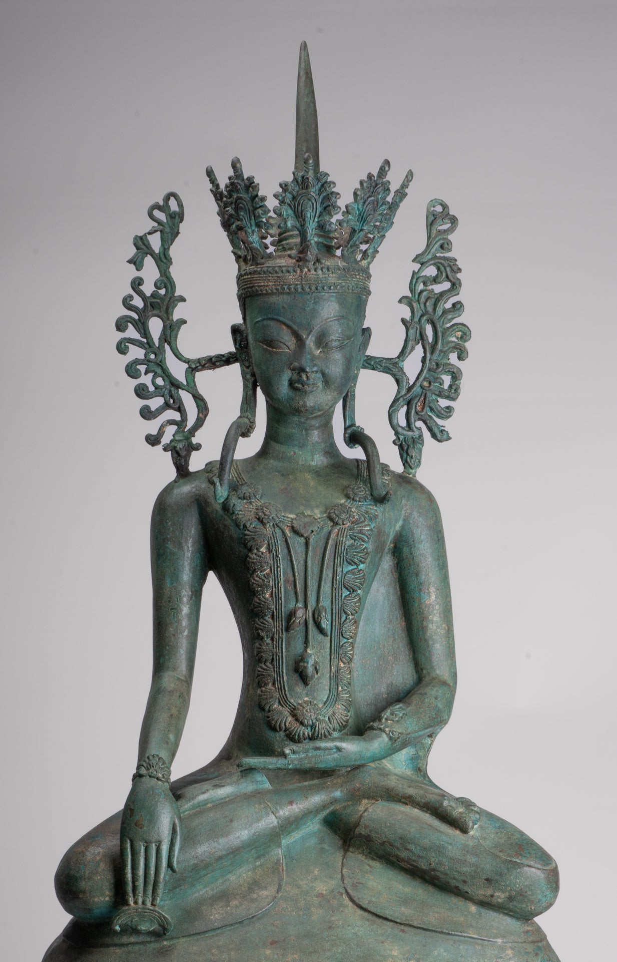 Large Buddha Statue - Antique Burmese Style Bronze Shan Enlightenment Seated Buddha Statue - 103cm/41"