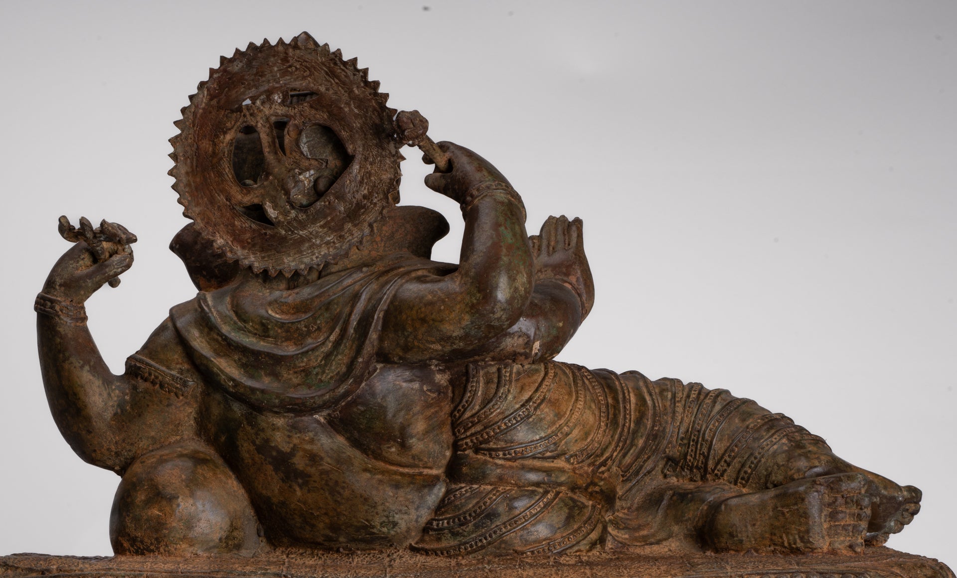 Ganesh - Antique Thai Style Bronze Reclining Ganesha Statue - 47cm/19"