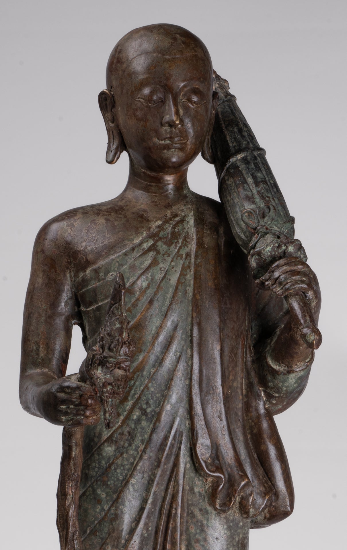 Monk - Antique Thai Style Bronze Dvaravati Sīvali Devotee / Disciple of Buddha Statue - 71cm/28"