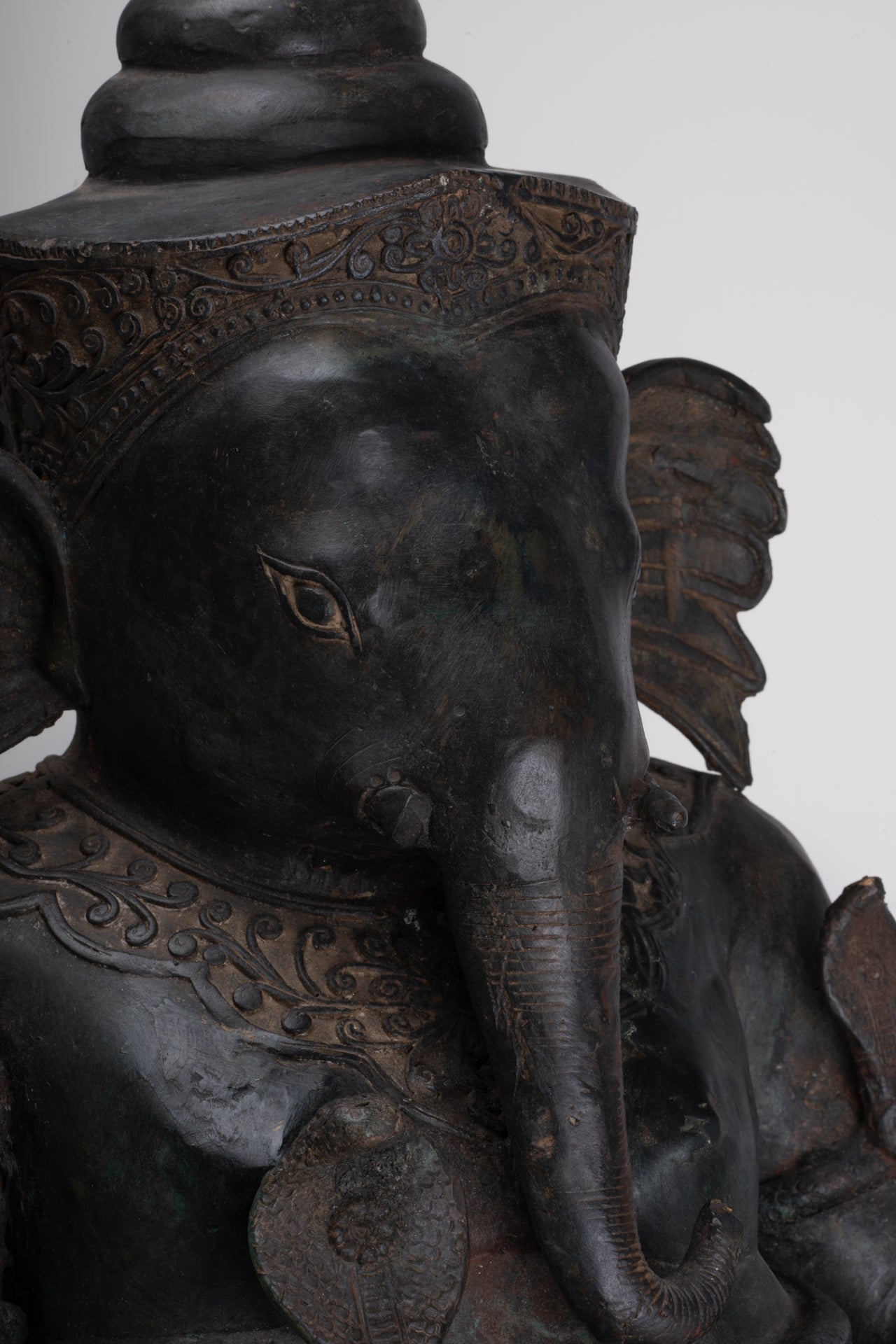 Ganesha Statue - Antique Thai Style Bronze Seated 2-Arm Ganesha Statue - 65cm/26"