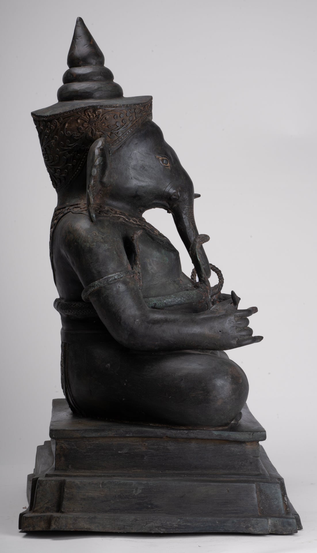 Ganesha Statue - Antique Thai Style Bronze Seated 2-Arm Ganesha Statue - 65cm/26"