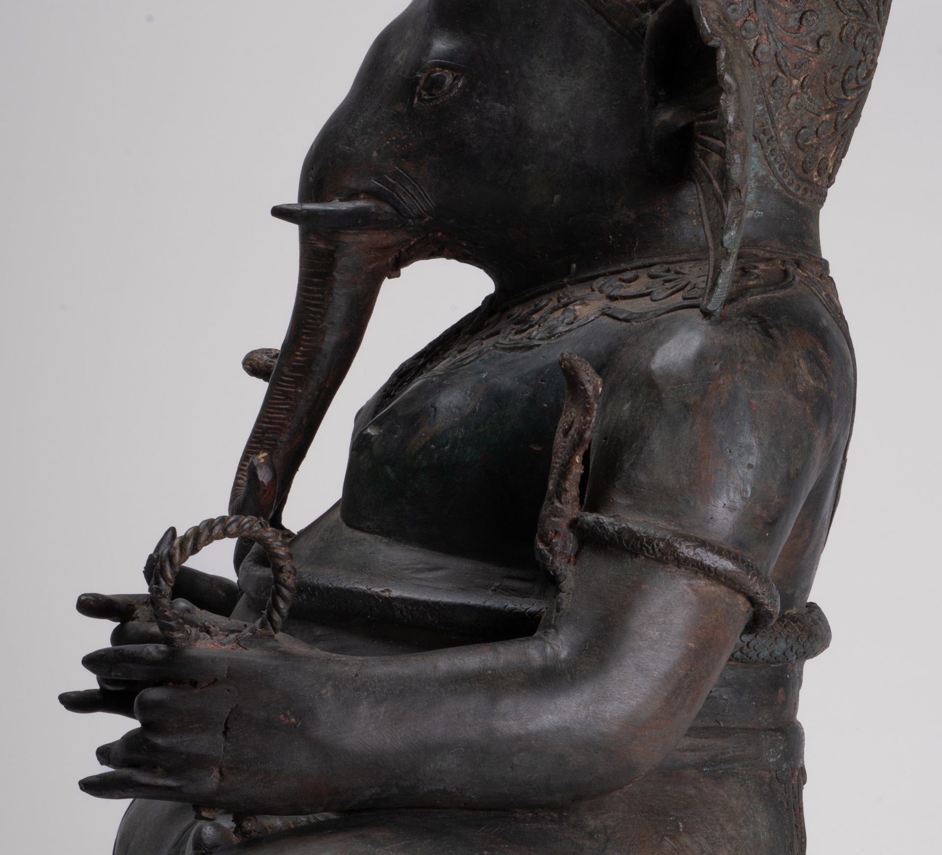 Ganesha Statue - Antique Thai Style Bronze Seated 2-Arm Ganesha Statue - 65cm/26"