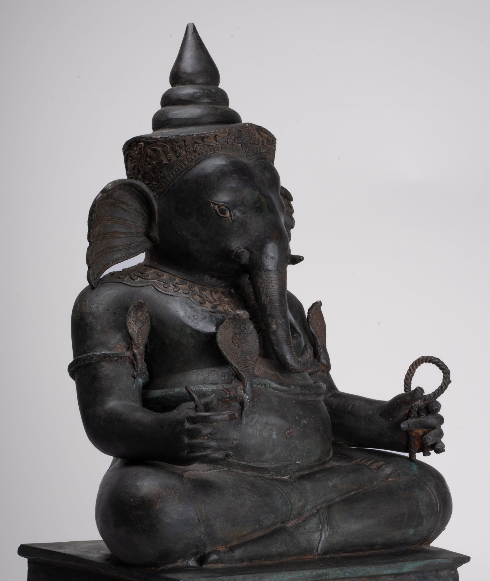 Ganesha Statue - Antique Thai Style Bronze Seated 2-Arm Ganesha Statue - 65cm/26"