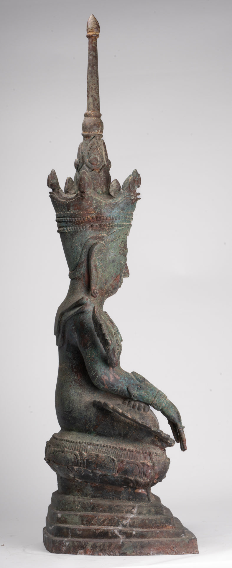 Antique Burmese Style Bronze Shan Enlightenment Seated Buddha Statue - 100cm/40"