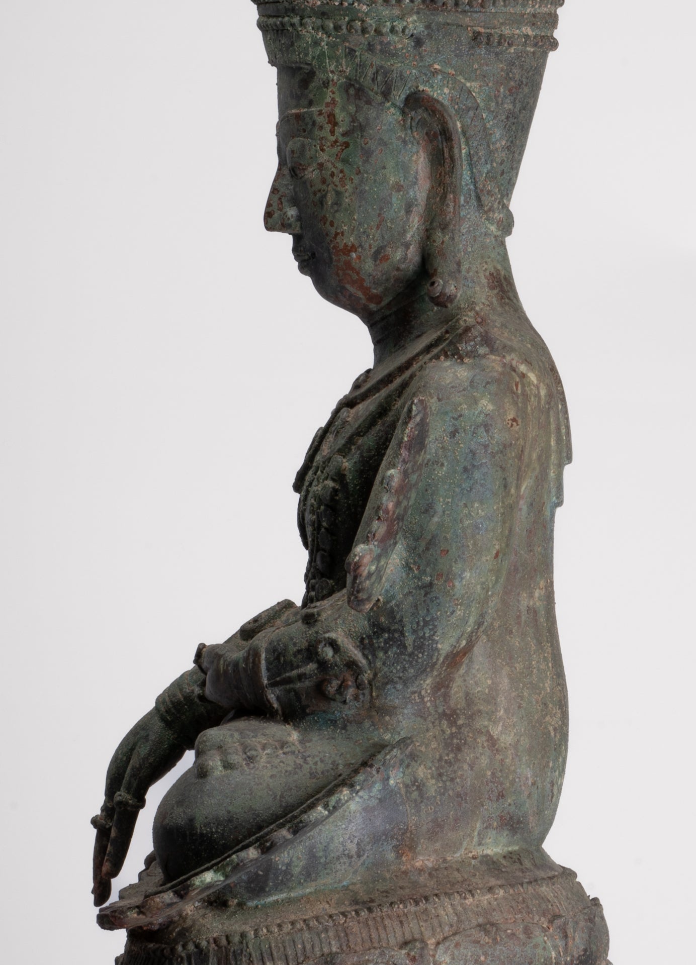 Antique Burmese Style Bronze Shan Enlightenment Seated Buddha Statue - 100cm/40"