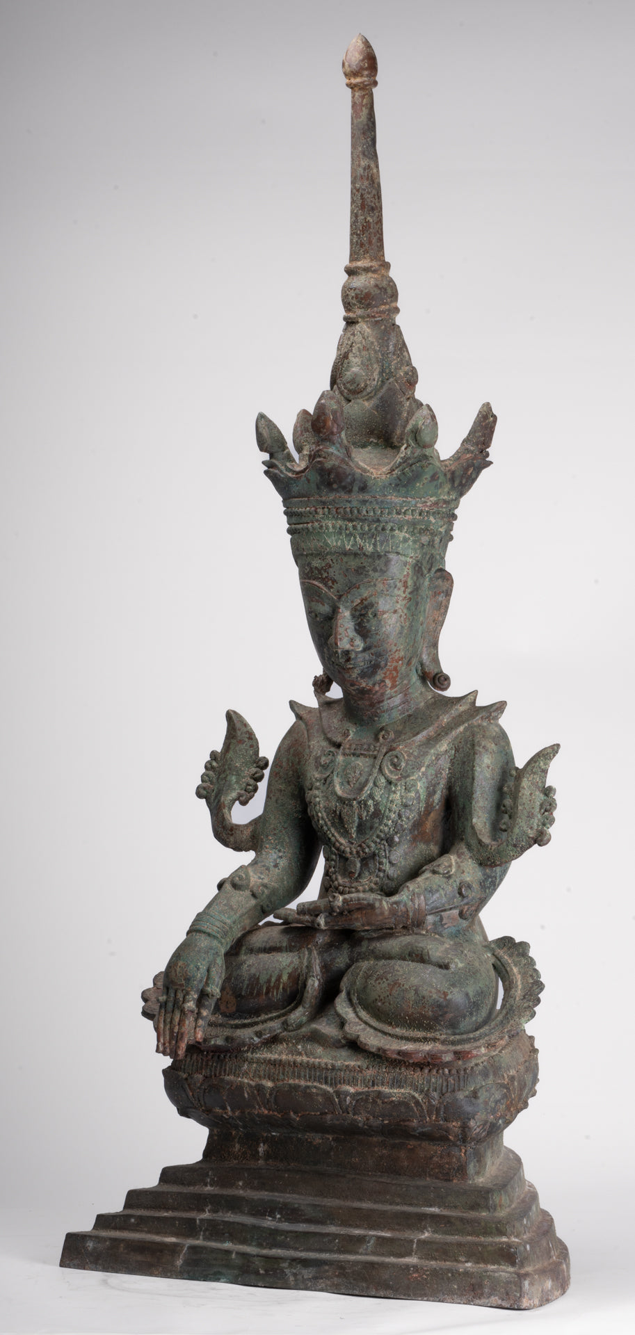 Antique Burmese Style Bronze Shan Enlightenment Seated Buddha Statue - 100cm/40"