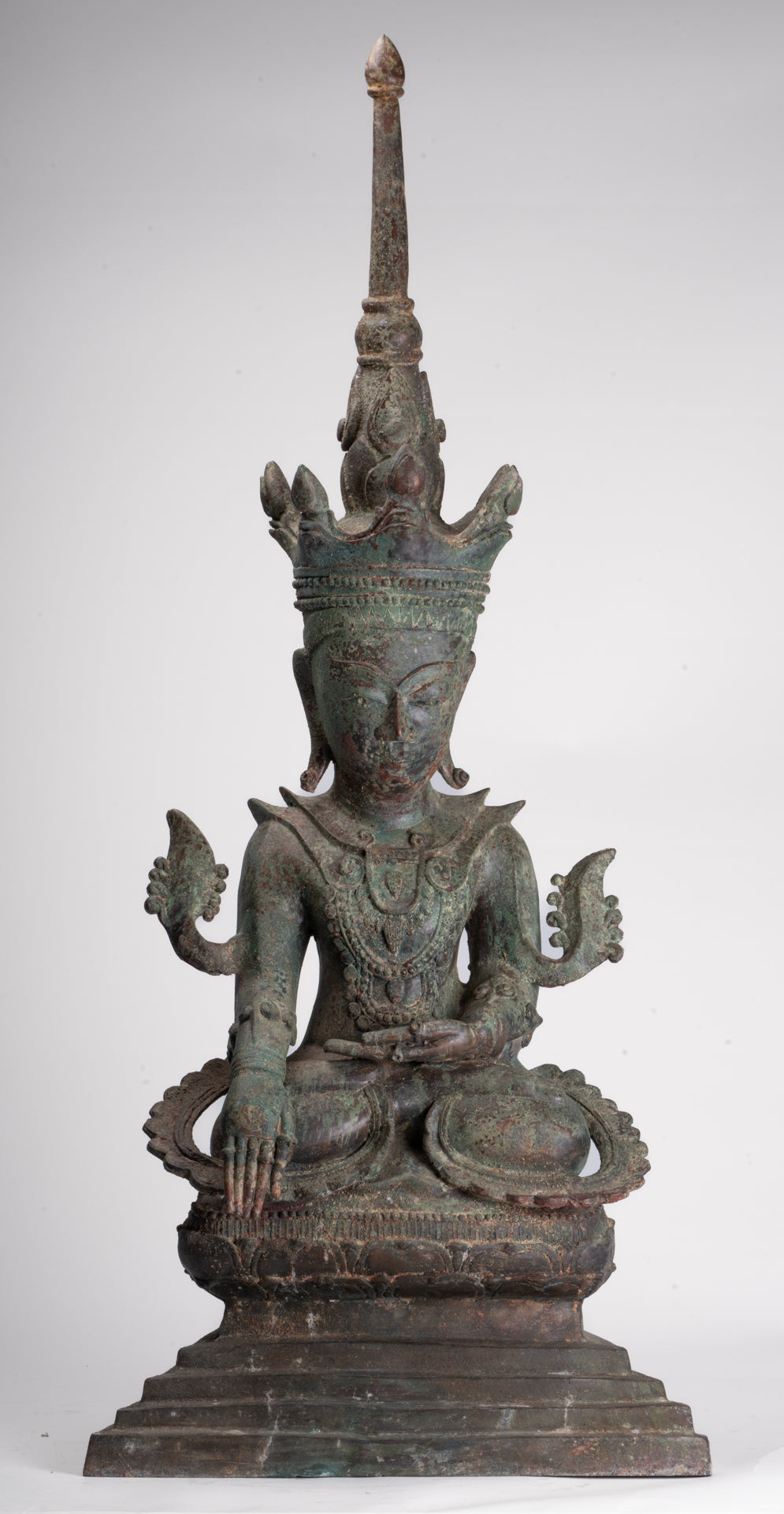 Antique Burmese Style Bronze Shan Enlightenment Seated Buddha Statue - 100cm/40"