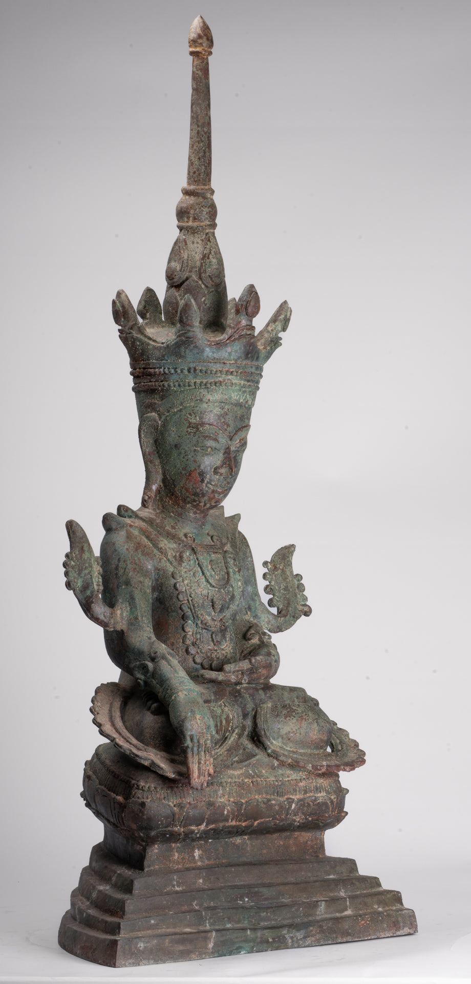 Antique Burmese Style Bronze Shan Enlightenment Seated Buddha Statue - 100cm/40"